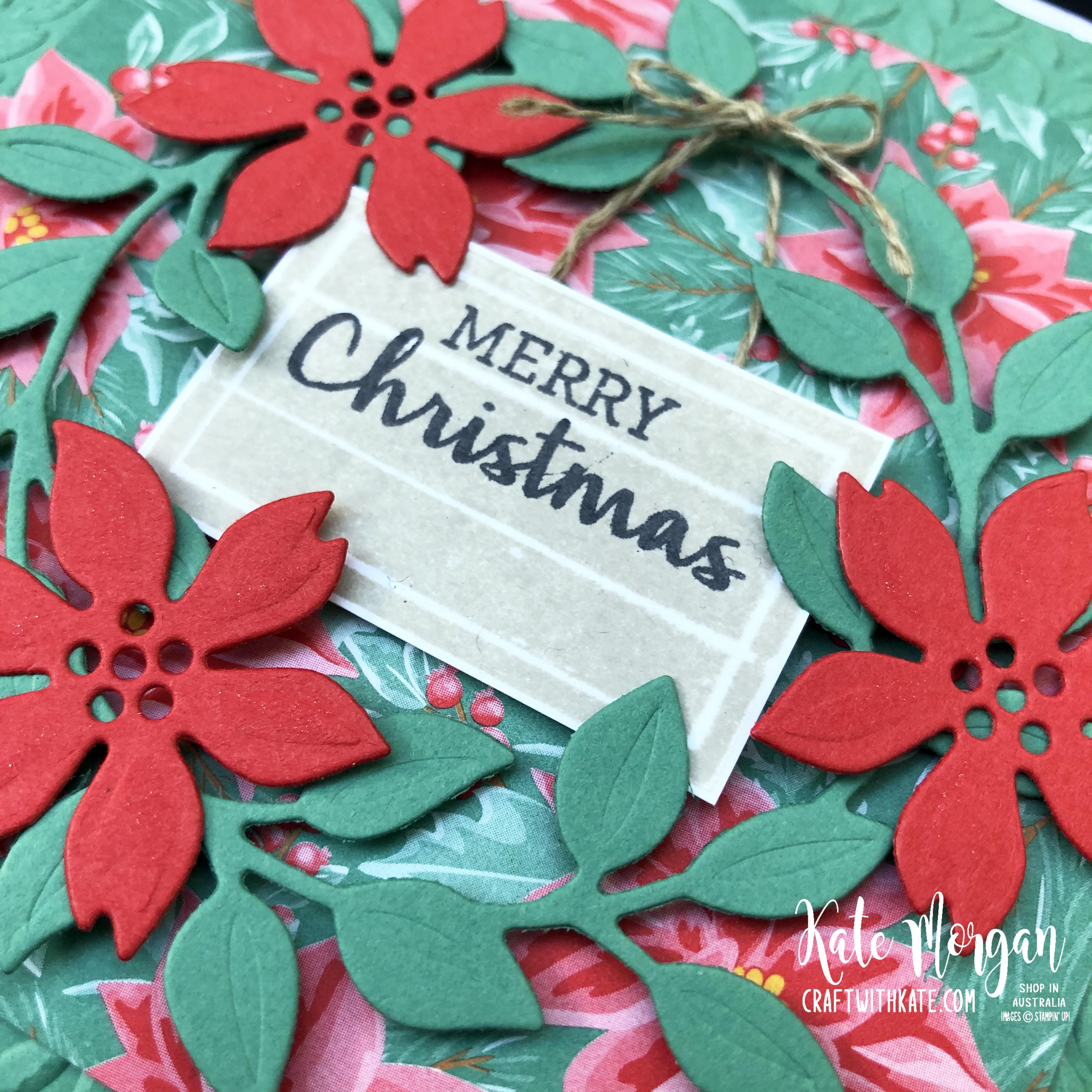 Christmas card using Arrange a Wreath in Just Jade by Kate Morgan Stampin Up Australia 2020..
