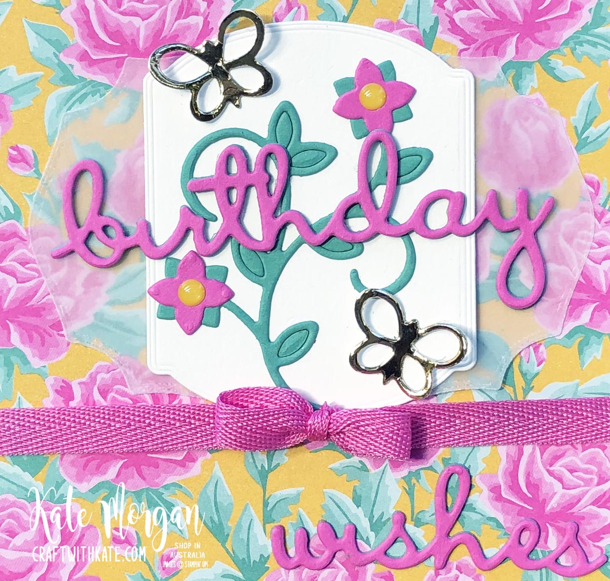 Magenta Madness Feminine Handmade card by Kate Morgan, Stampin Up Australia 2020 closeup