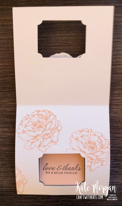 Peek a Boo Card using Stampin Up Prized Peony by Kate Morgan, Australia 2020 open