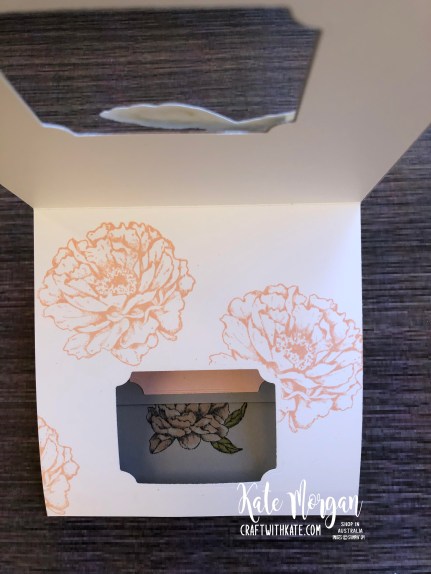 Peek a Boo Card using Stampin Up Prized Peony by Kate Morgan, Australia 2020 opening