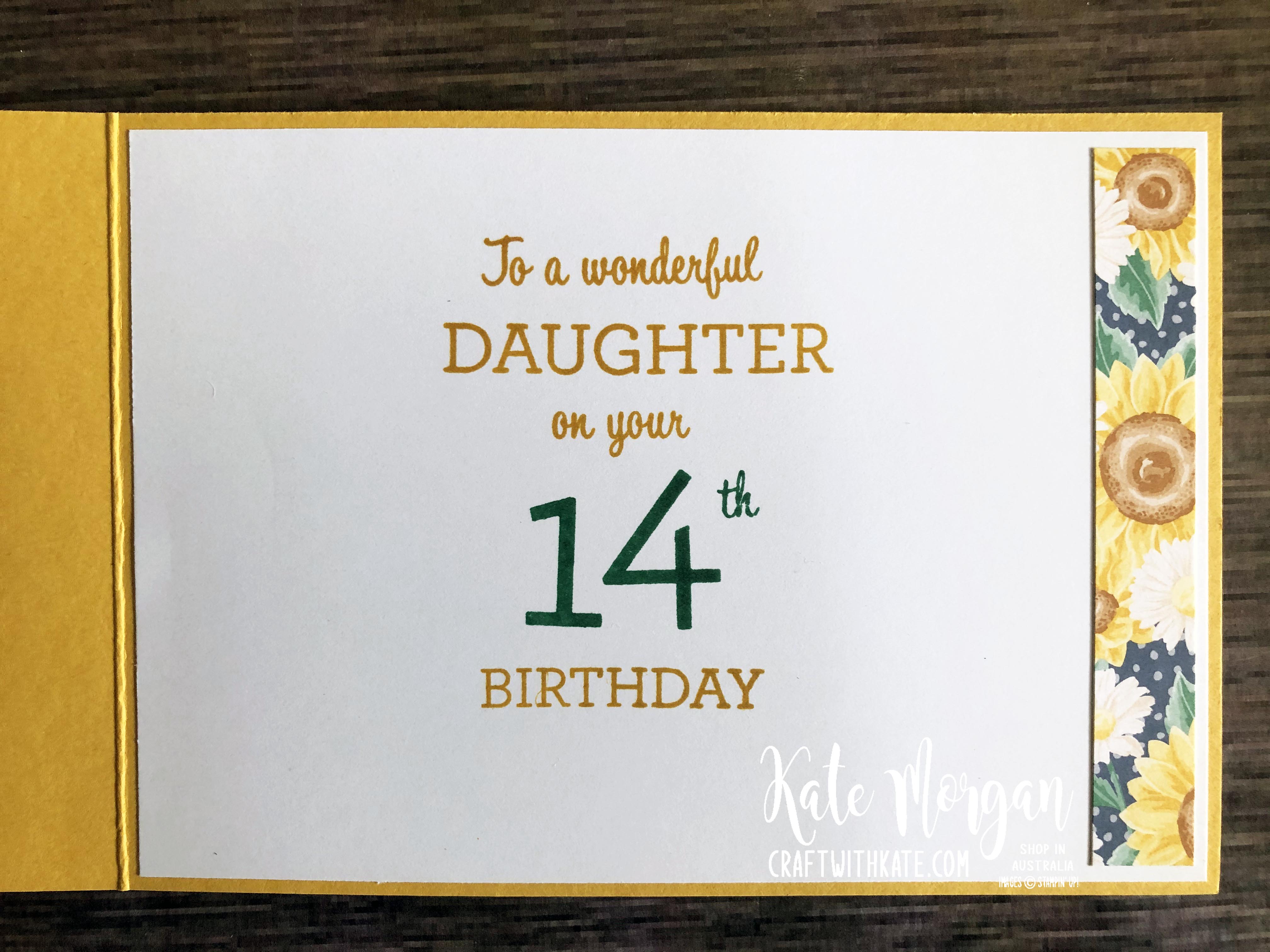Peek a Boo Window 14th birthday card using Stampin Up Prized Peony by Kate Morgan, Australia 2020