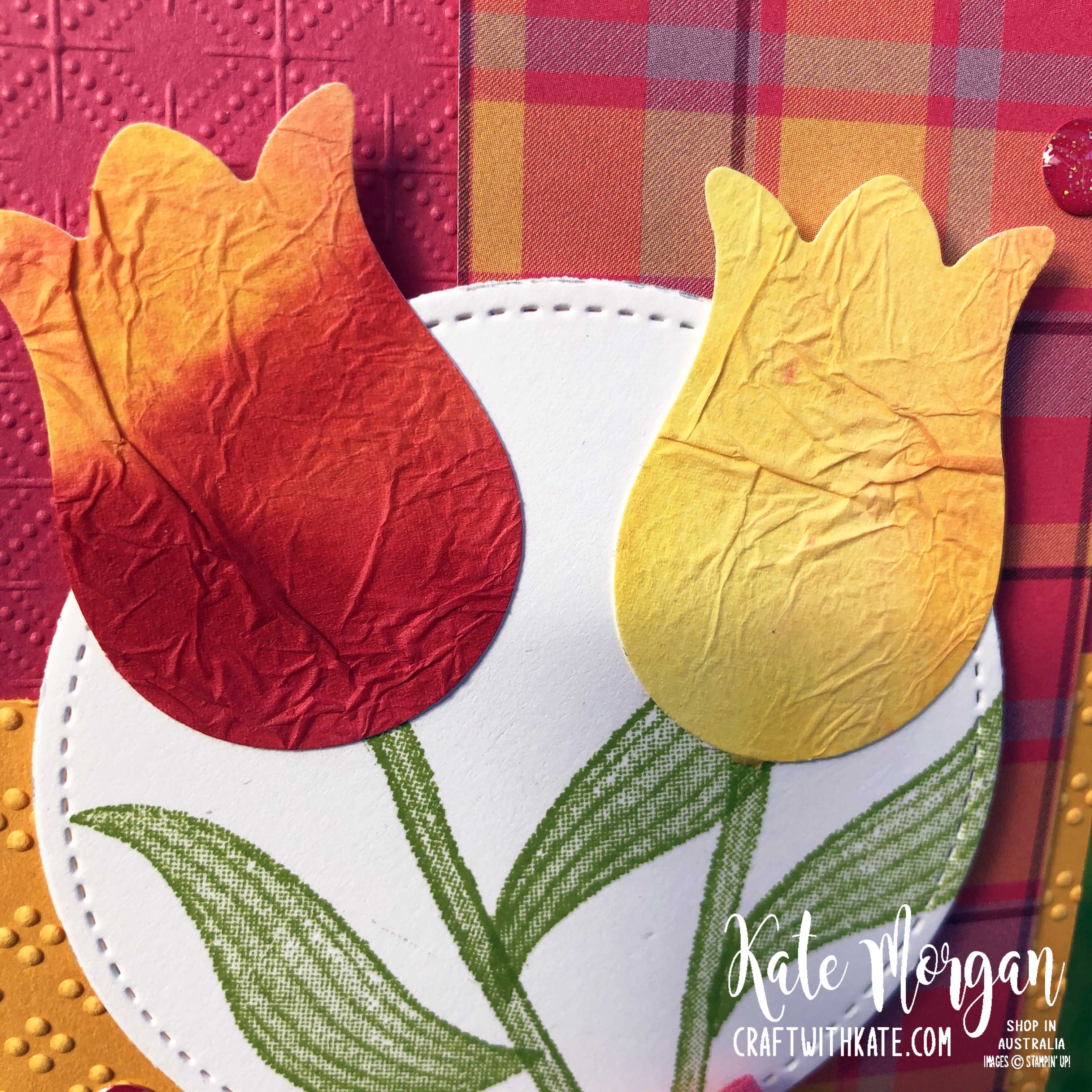 Timeless Tulips Tissue Paper Watercolour Technique by Kate Morgan Stampin Up Australia 2020 closeup