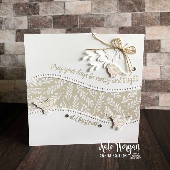 Curvy Christmas card using Stampin Ups Classic Christmas DSP by Kate Morgan Australia 2020.