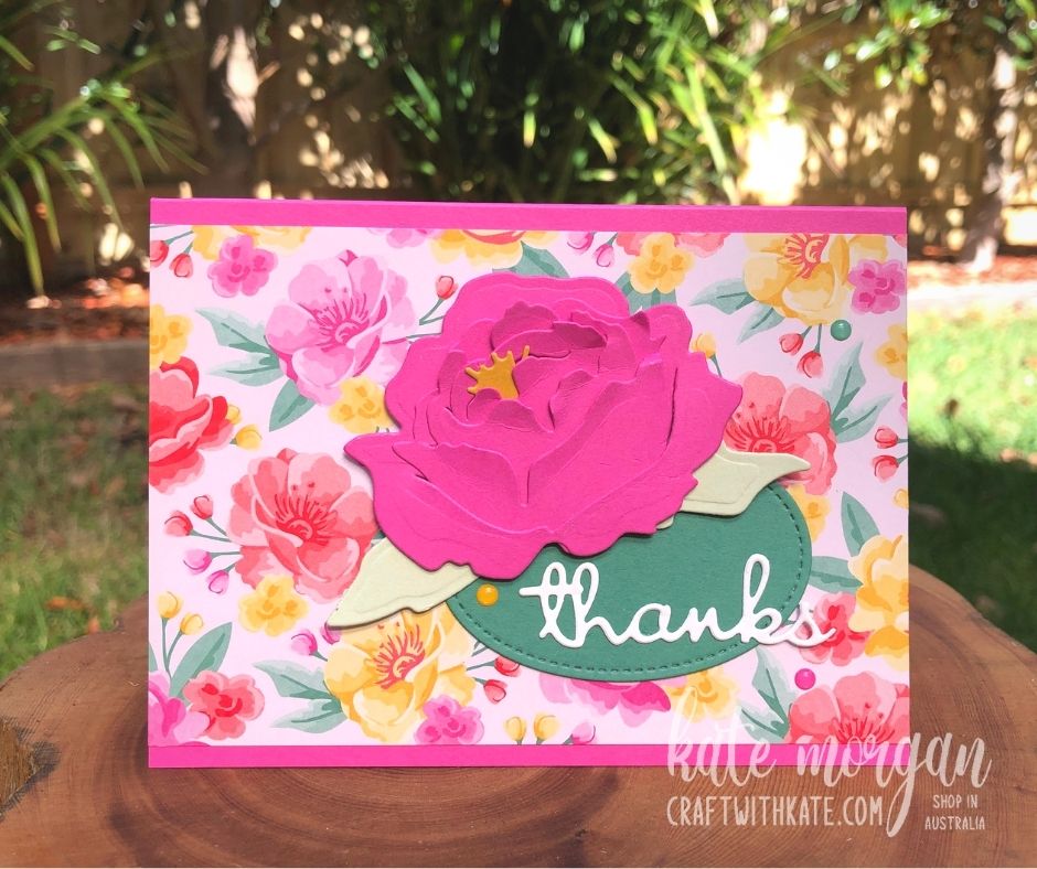 No Stamping Thank You Card using Stampin Up Peony Dies by Kate Morgan, Stampin Up! Australia 2021