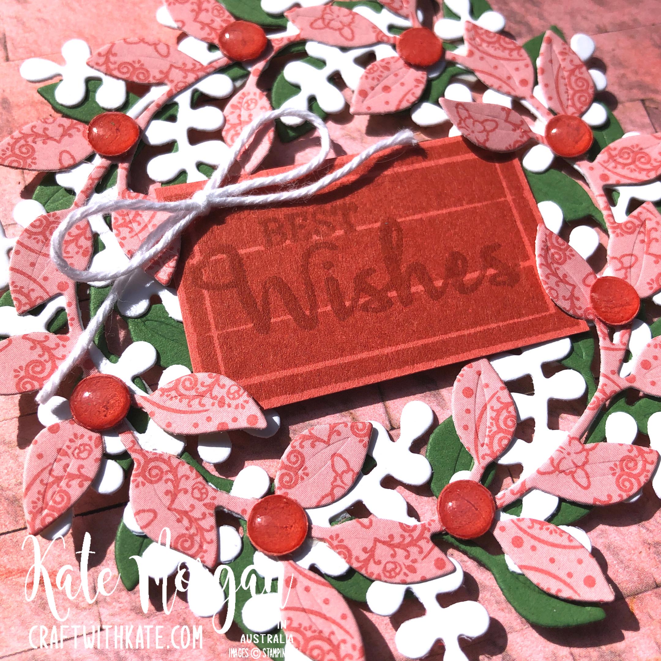 Arrange a Wreath for Colour Creations Showcase Terracotta Tile card Stampin Up by Kate Morgan, Australia 2021 closeup