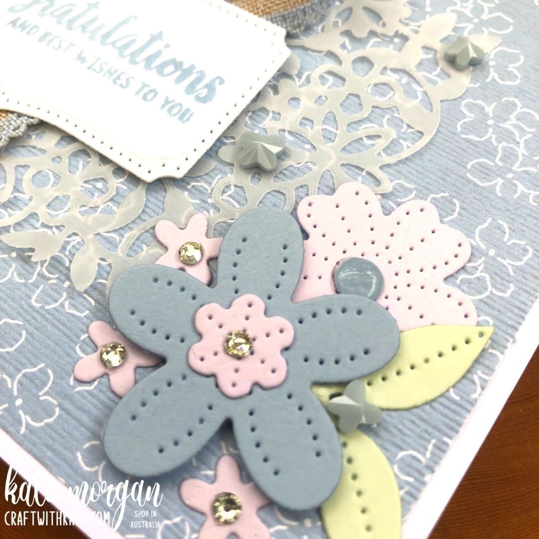 Pierced Blooms in Seaside Spray Feminine card by Kate Morgan, Stampin Up Australia 2021