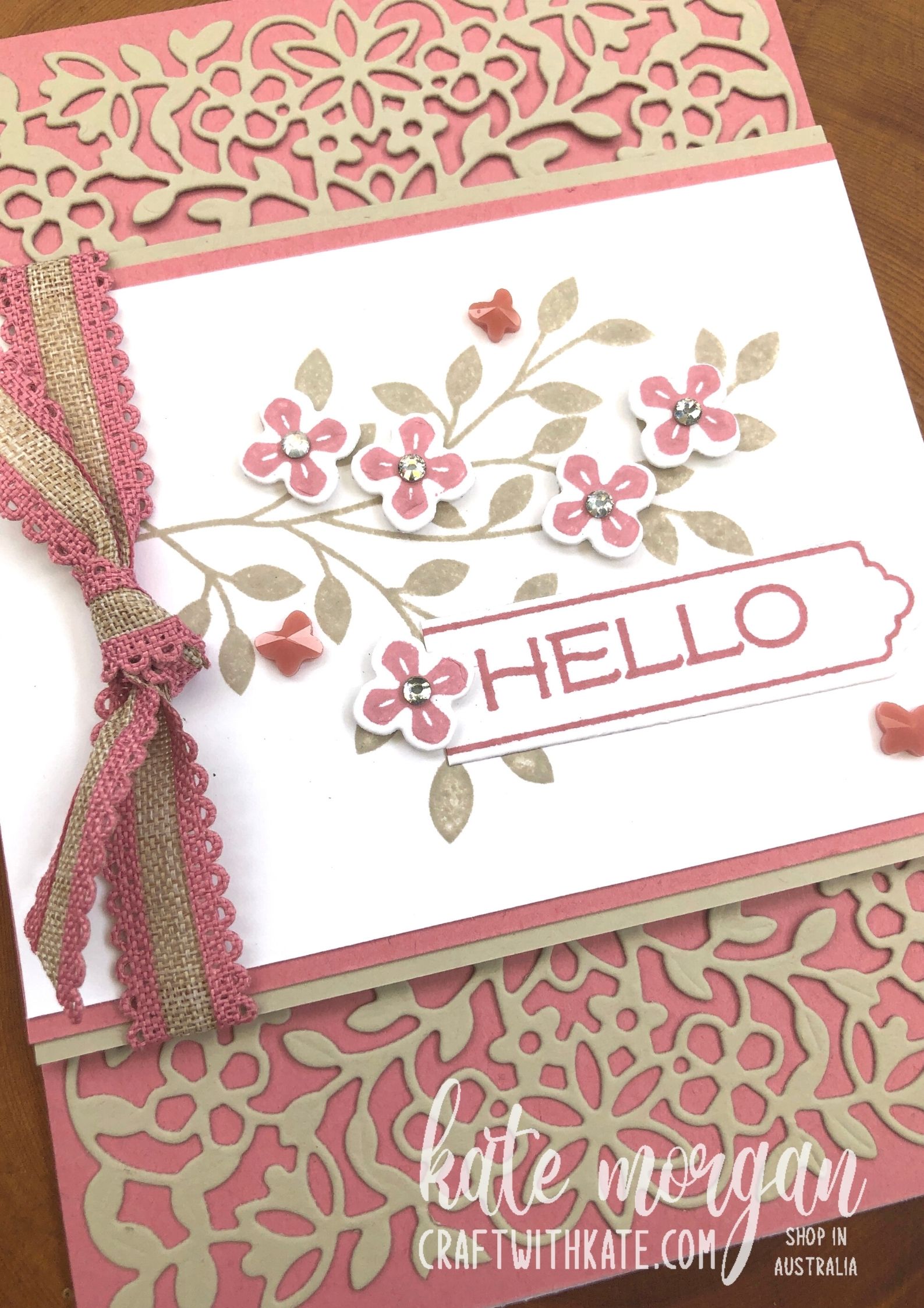 Vine Design Sahara Sand Rococo Rose Feminine card by Kate Morgan, Stampin Up, Australia 2021