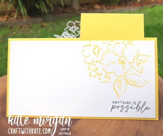 Inlay Technique Fancy Fold card using Hand-Penned Bundle for Daffodil Delight CCS by Kate Morgan, Stampin Up Australia 2021 back