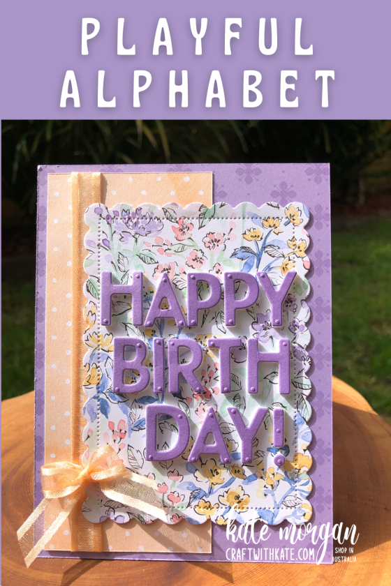 Playful Alphabet Feminine Handmade card for Highland Heather CCBH by Kate Morgan, Stampin Up Australia 2021