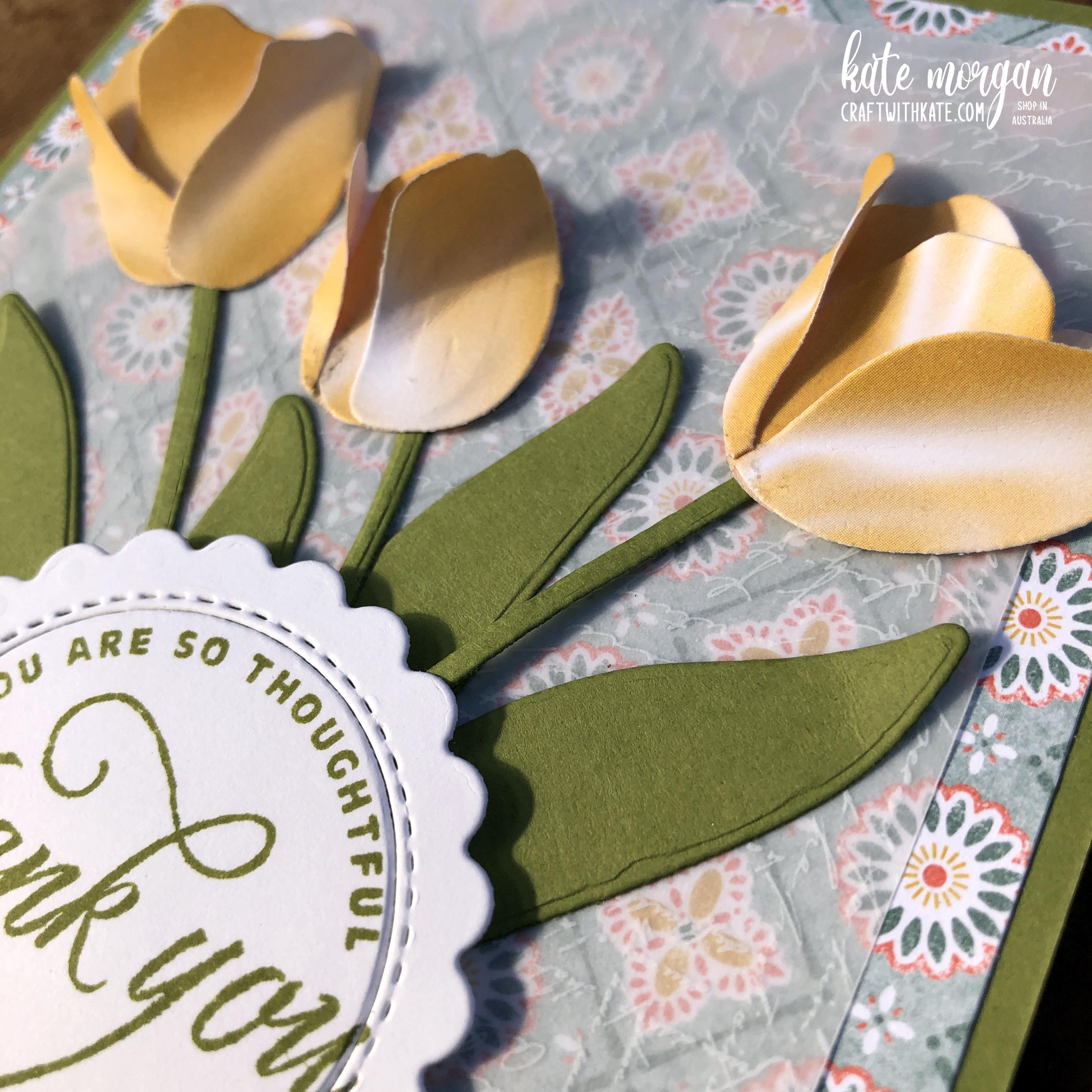 Flowering Tulips thank you card for Old Olive CCBH by Kate Morgan, Stampin Up Auatralia 2022.