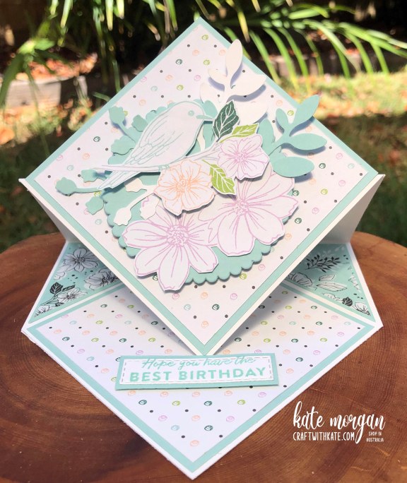 Friendly Hello SAB Diamond Easel Fold card by Kate Morgan Stampin Up Australia 2022.