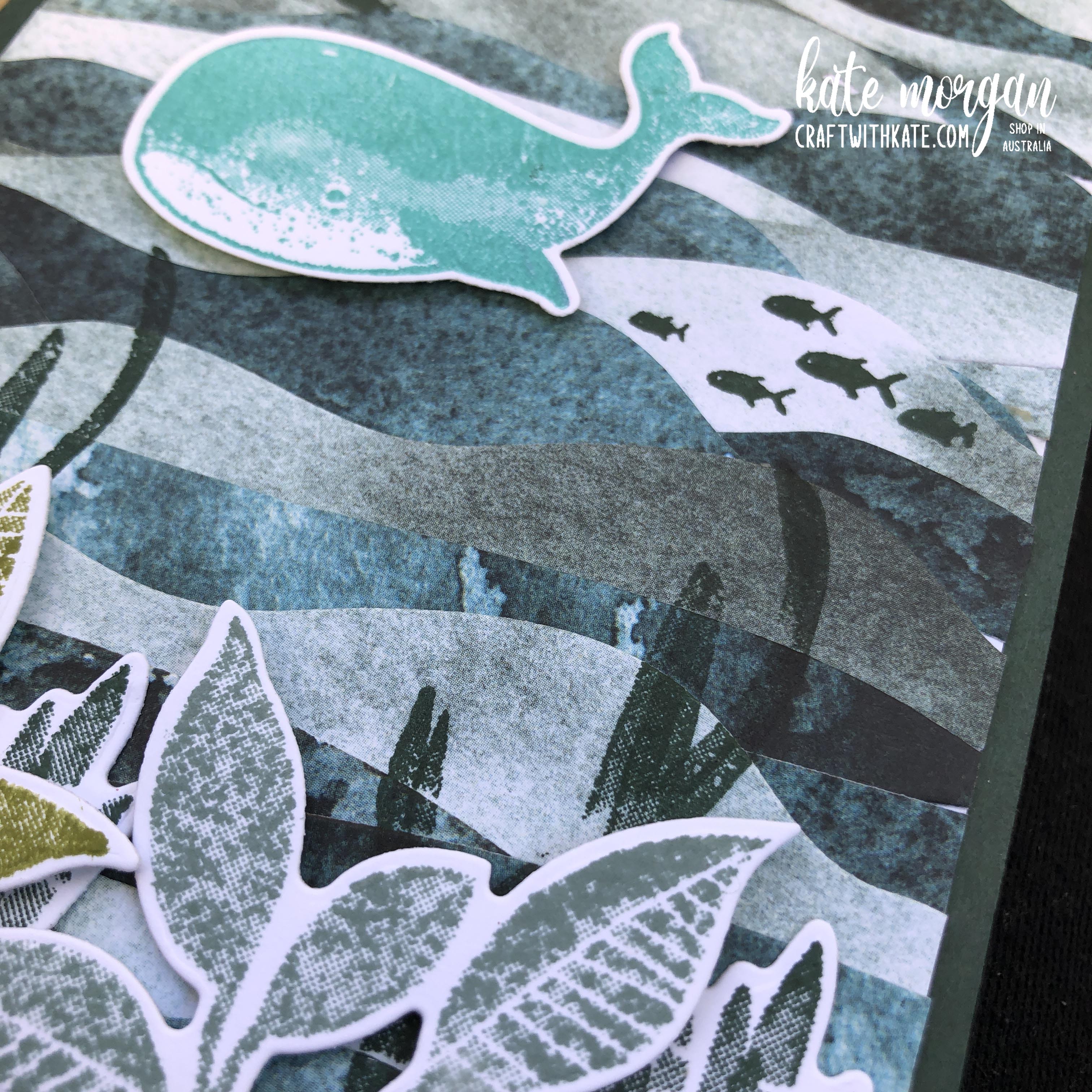 Horizon dies, Whale of a Time &amp; Plentiful Plants card by Kate Morgan, Stampin Up Australia 2022 close up