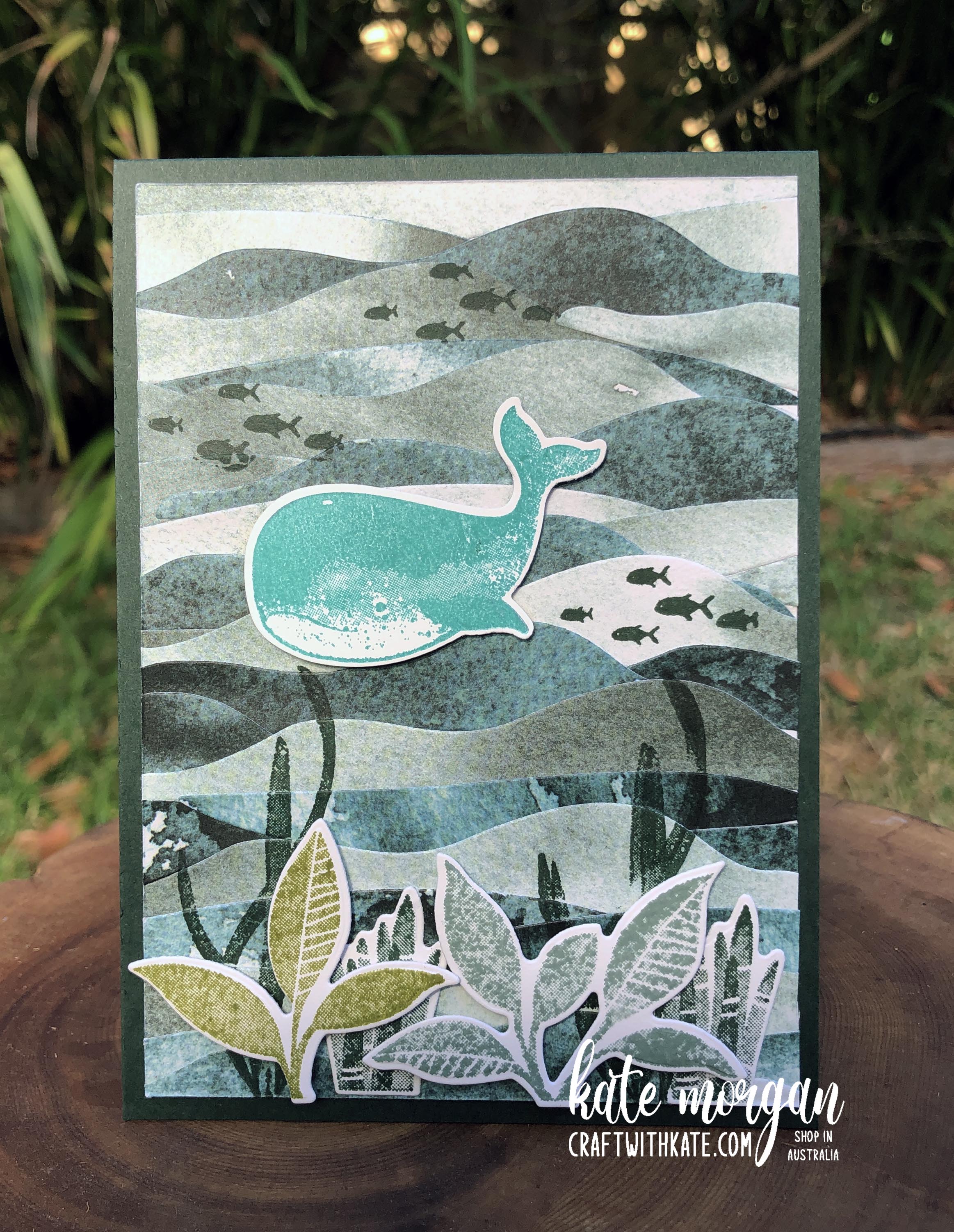 Horizon dies, Whale of a Time &amp; Plentiful Plants card by Kate Morgan, Stampin Up Australia 2022.