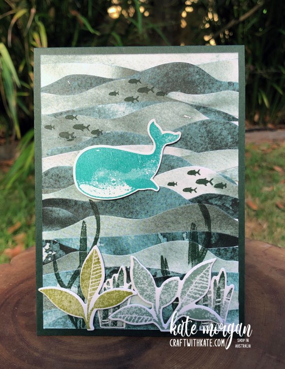 Horizon dies, Whale of a Time &amp; Plentiful Plants card by Kate Morgan, Stampin Up Australia 2022.