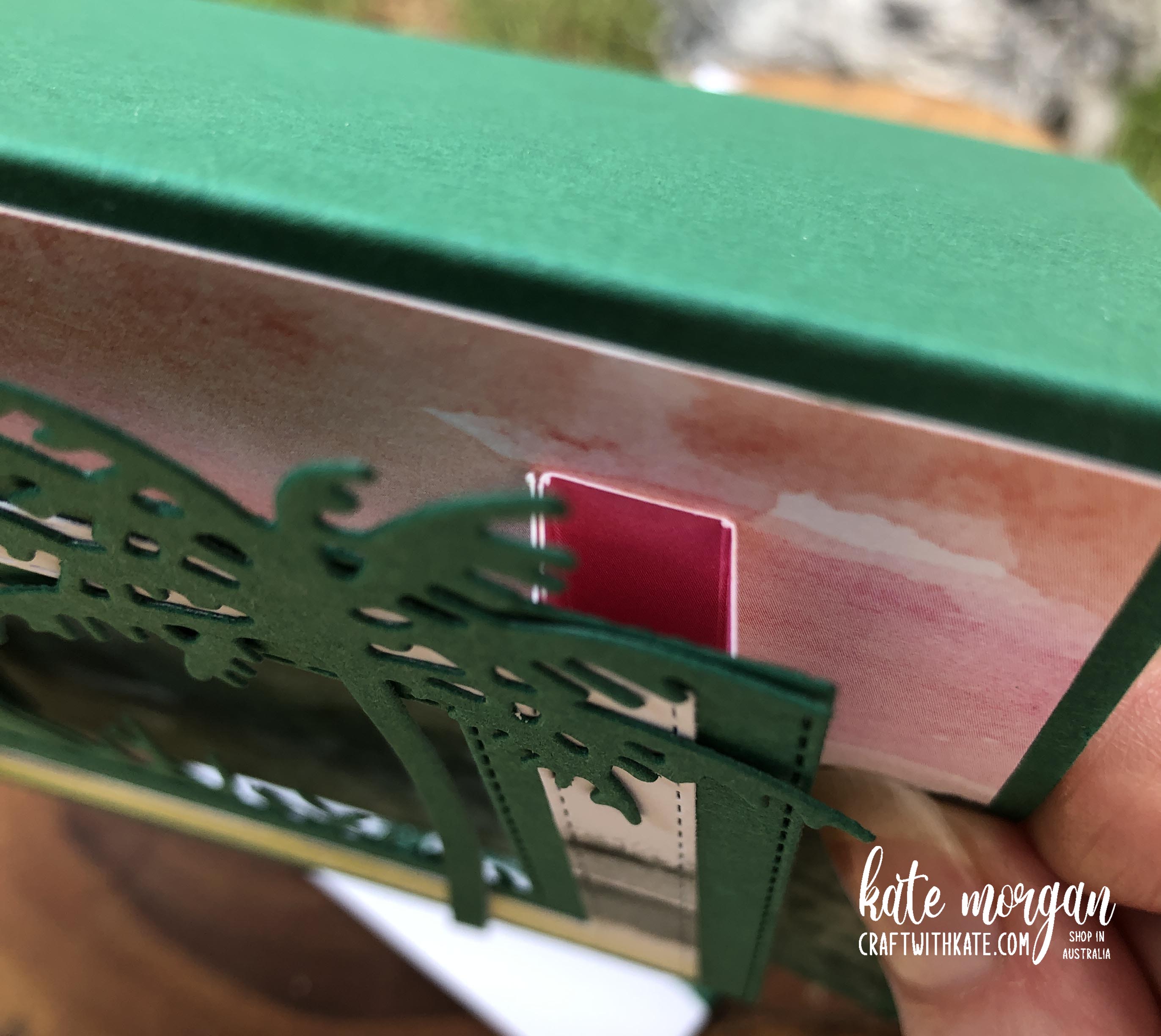 Paradise Palms Pillar Pop Up Card by Kate Morgan, Stampin Up Australia 2022 fancy fold close up of pillar