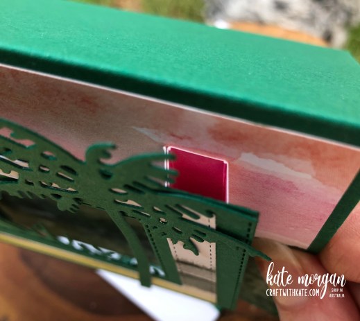 Paradise Palms Pillar Pop Up Card by Kate Morgan, Stampin Up Australia 2022 fancy fold close up of pillar