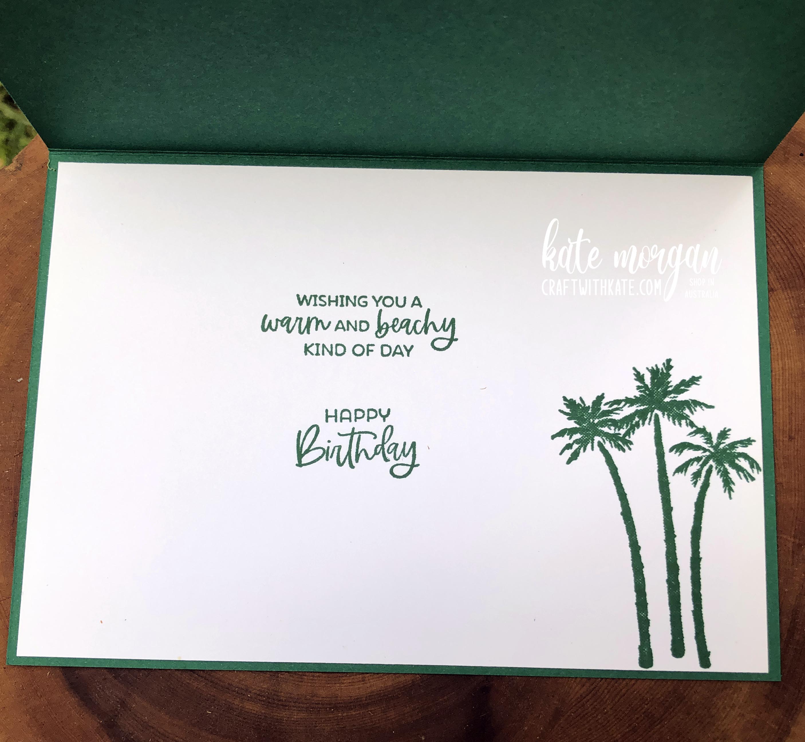 Paradise Palms Pillar Pop Up Card by Kate Morgan, Stampin Up Australia 2022 fancy fold inside
