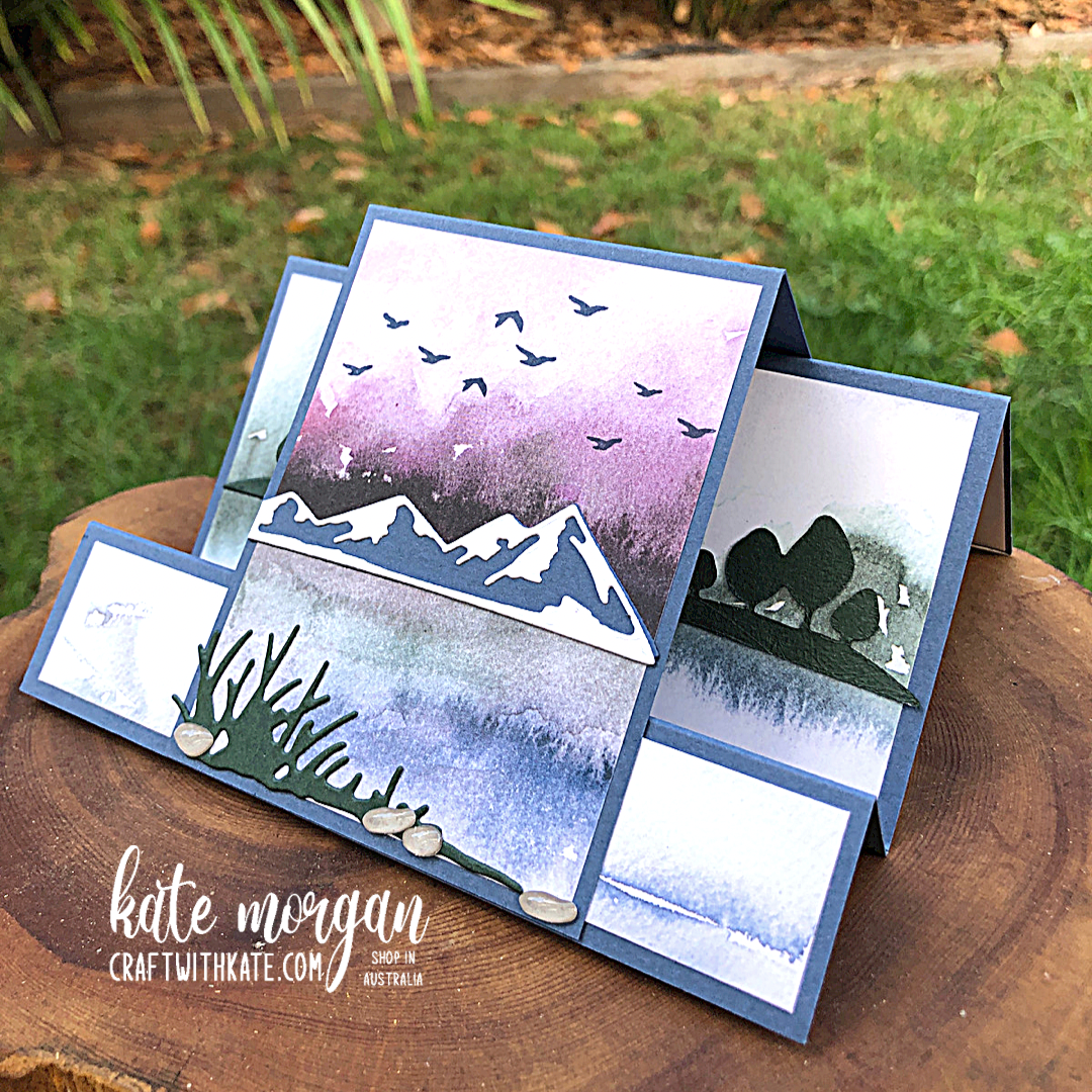 Centre Step card using Stampin Up New Horizons DSP &amp; On the Horizon by Kate Morgan Auatralia 2022