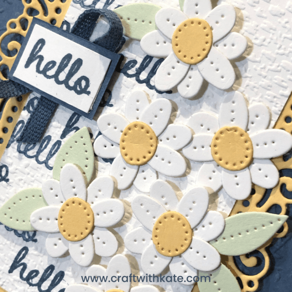 Daisy card using Pierced Blooms ornate frames ornate floral tasteful textiles by Kate Morgan Stampin Up Australia 2022