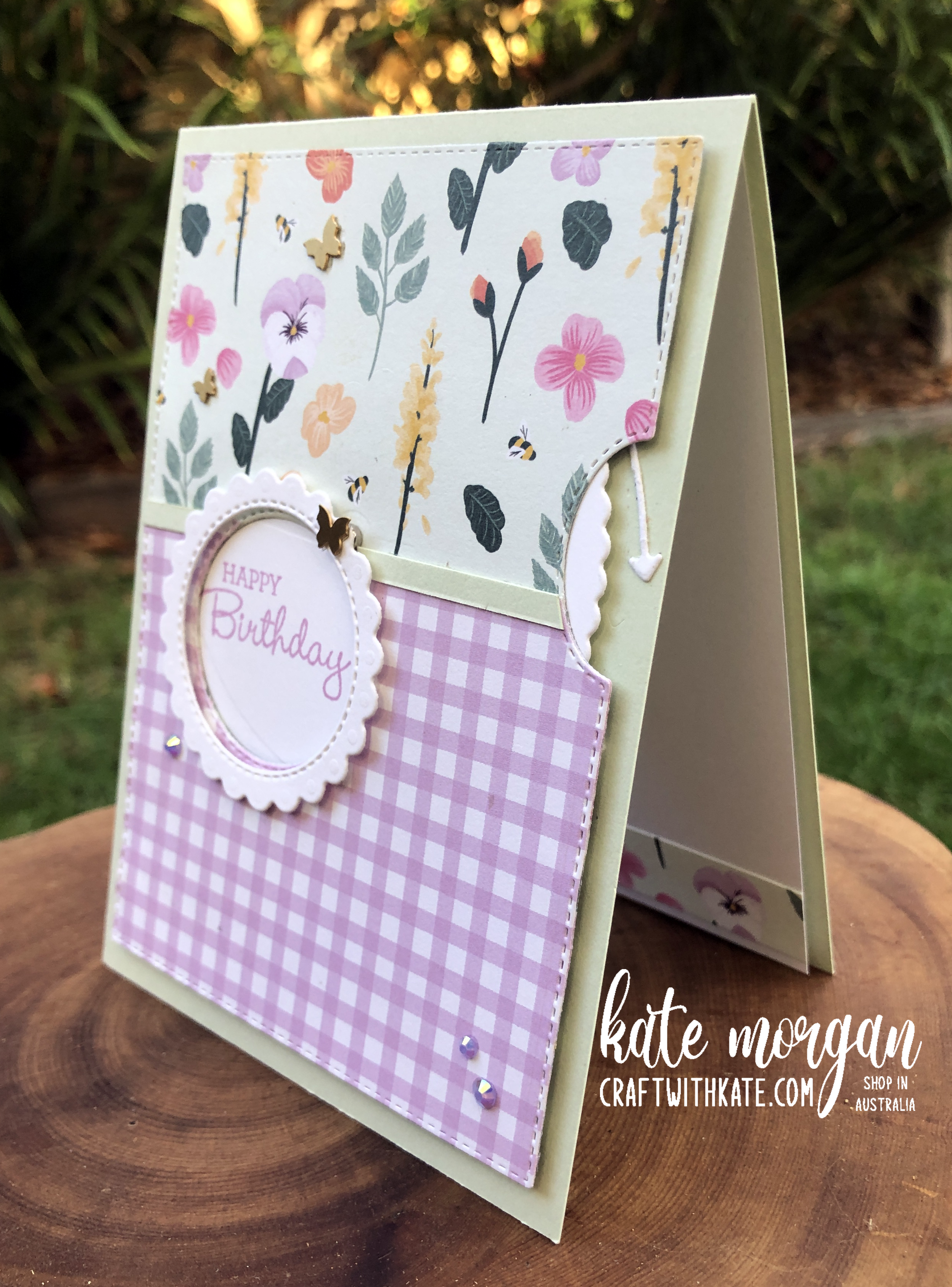 Give it a Whirl Pansy card for CCBH by Kate Morgan, Stampin Up Australia 2022 side