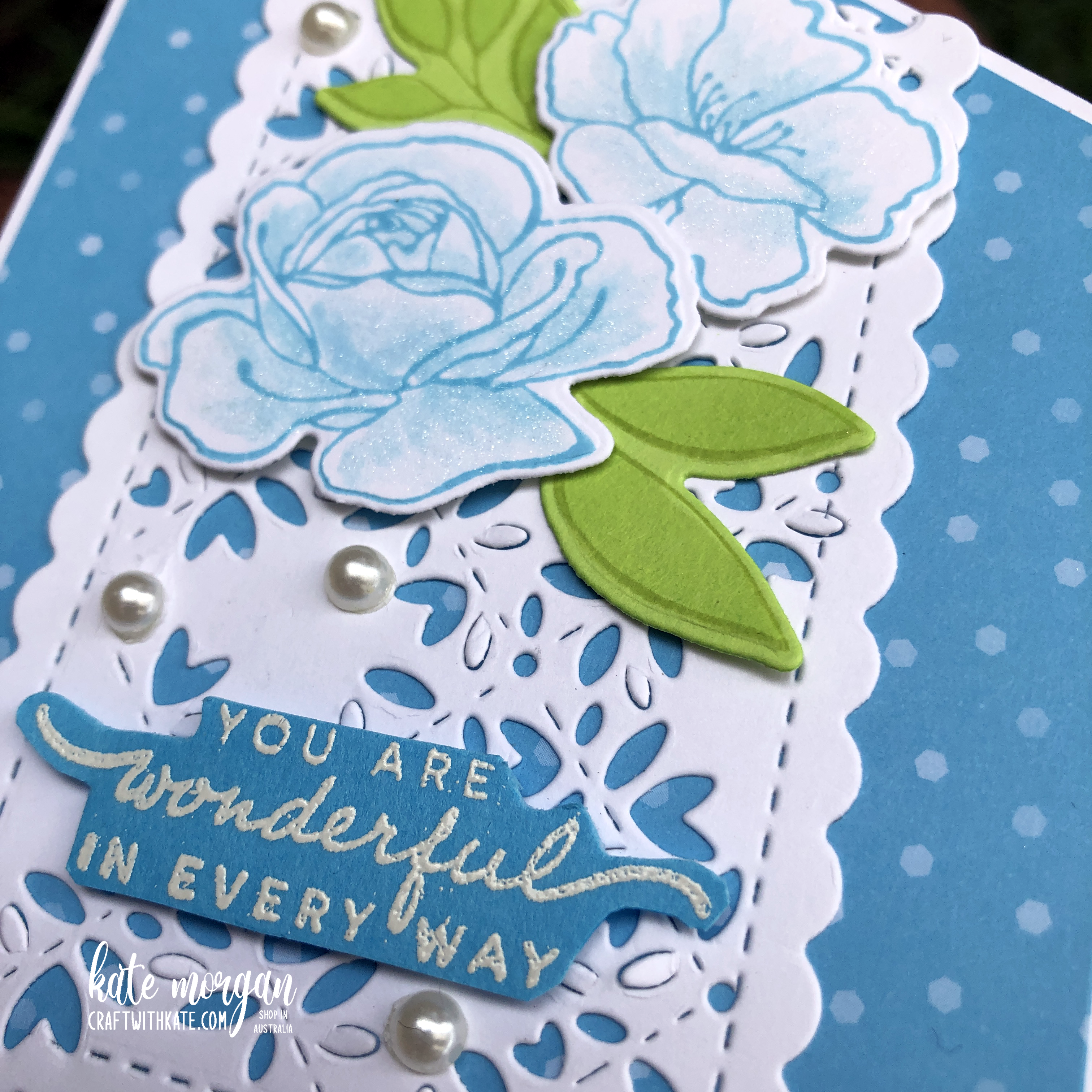 Miura Fancy Fold Card using Stampin Up In Color Tahitian Tide for Colour Creations Blog Hop by Kate Morgan Australia 2022 close up front