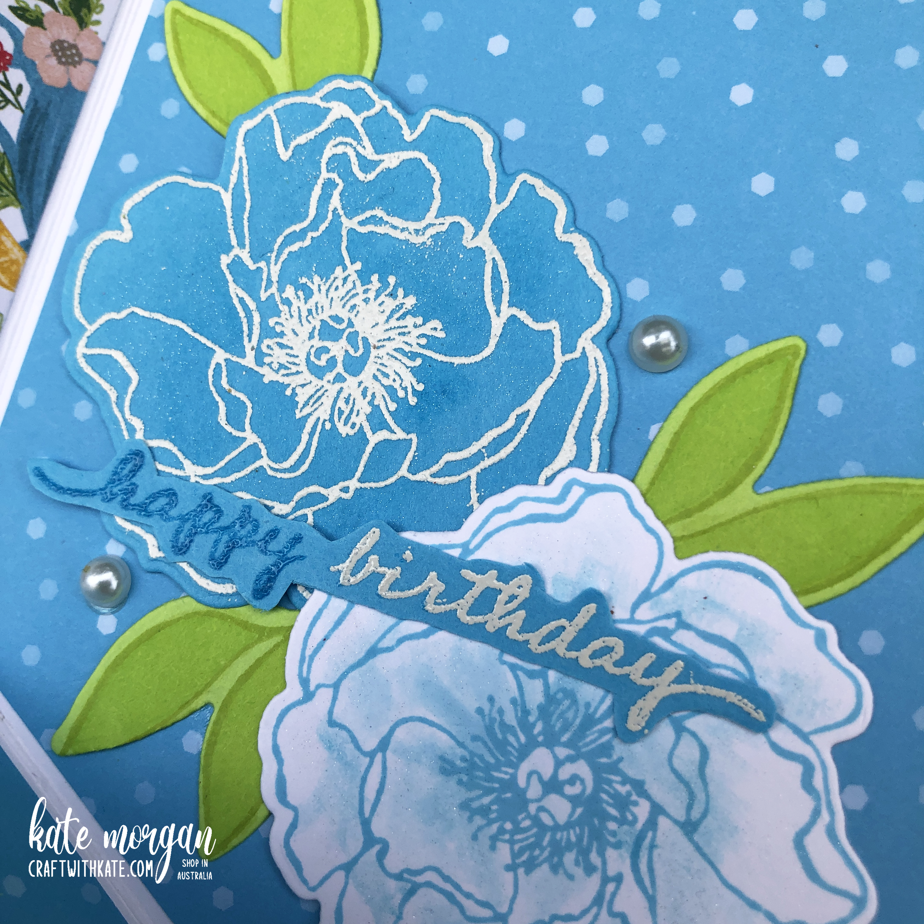 Miura Fancy Fold Card using Stampin Up In Color Tahitian Tide for Colour Creations Blog Hop by Kate Morgan Australia 2022 close up inside