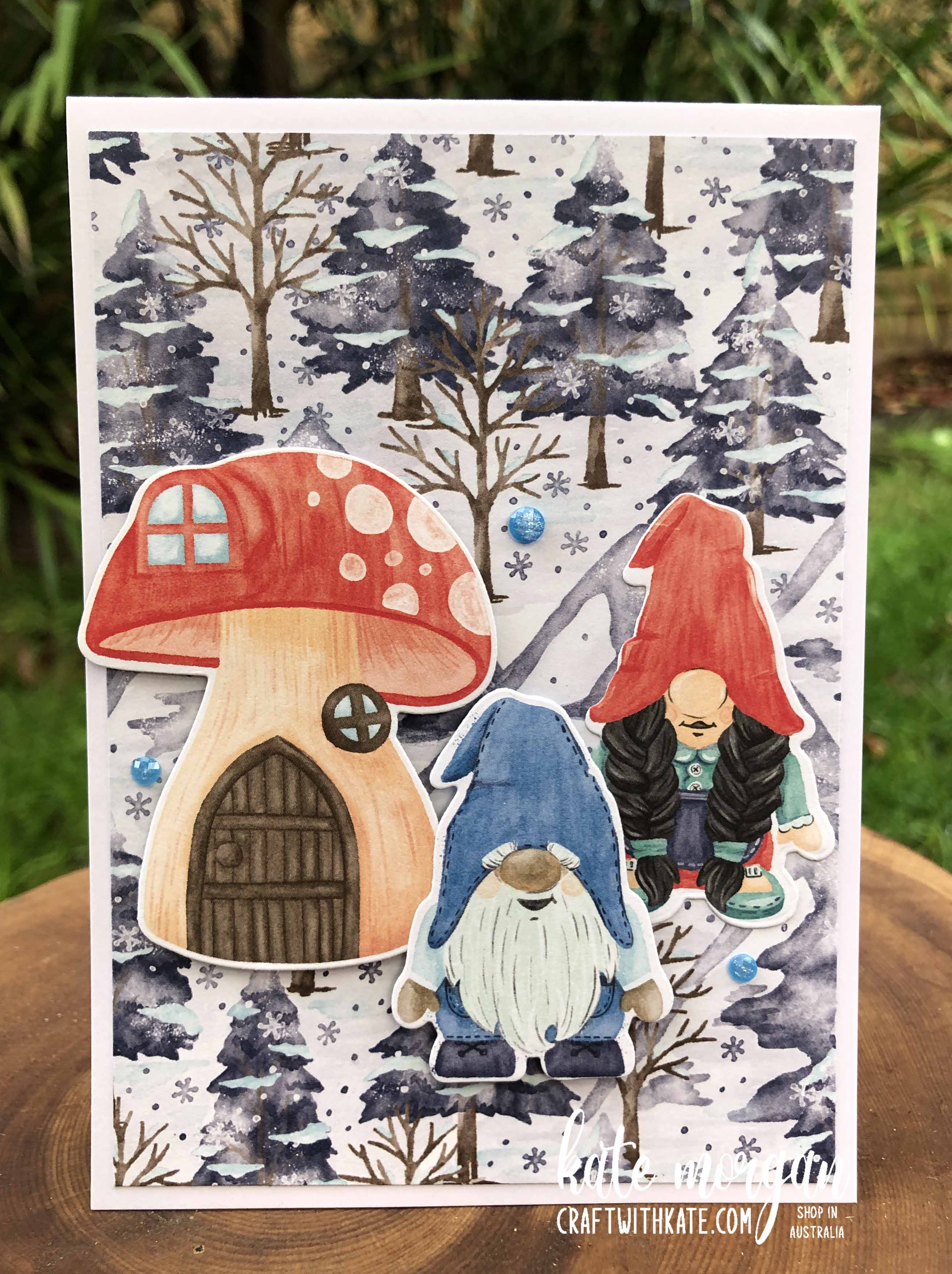 Christmas handmade card using Stampin Up Kindest Gnomes Bundle by Kate Morgan, Australia, 2022