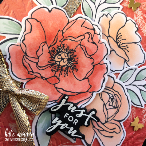 Feminine Handmade card using Stampin Up Happiness Abounds &amp; Pretty Prints DSP by Kate Morgan, Australia 2022 for Colour Creations Calypso Coral close