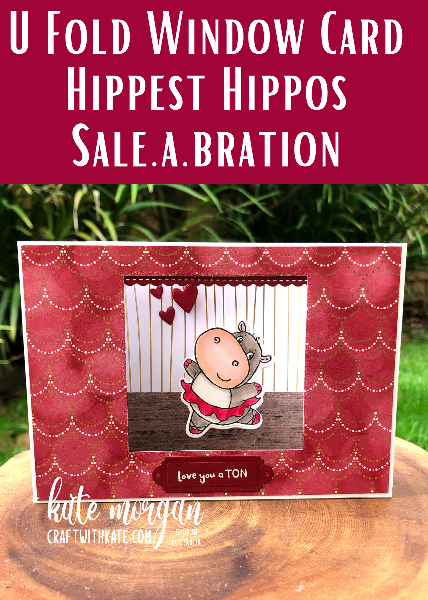 U Fold Window card using Stampin Up Hippest Hippos Saleabration 2022 by Kate Morgan, Australia