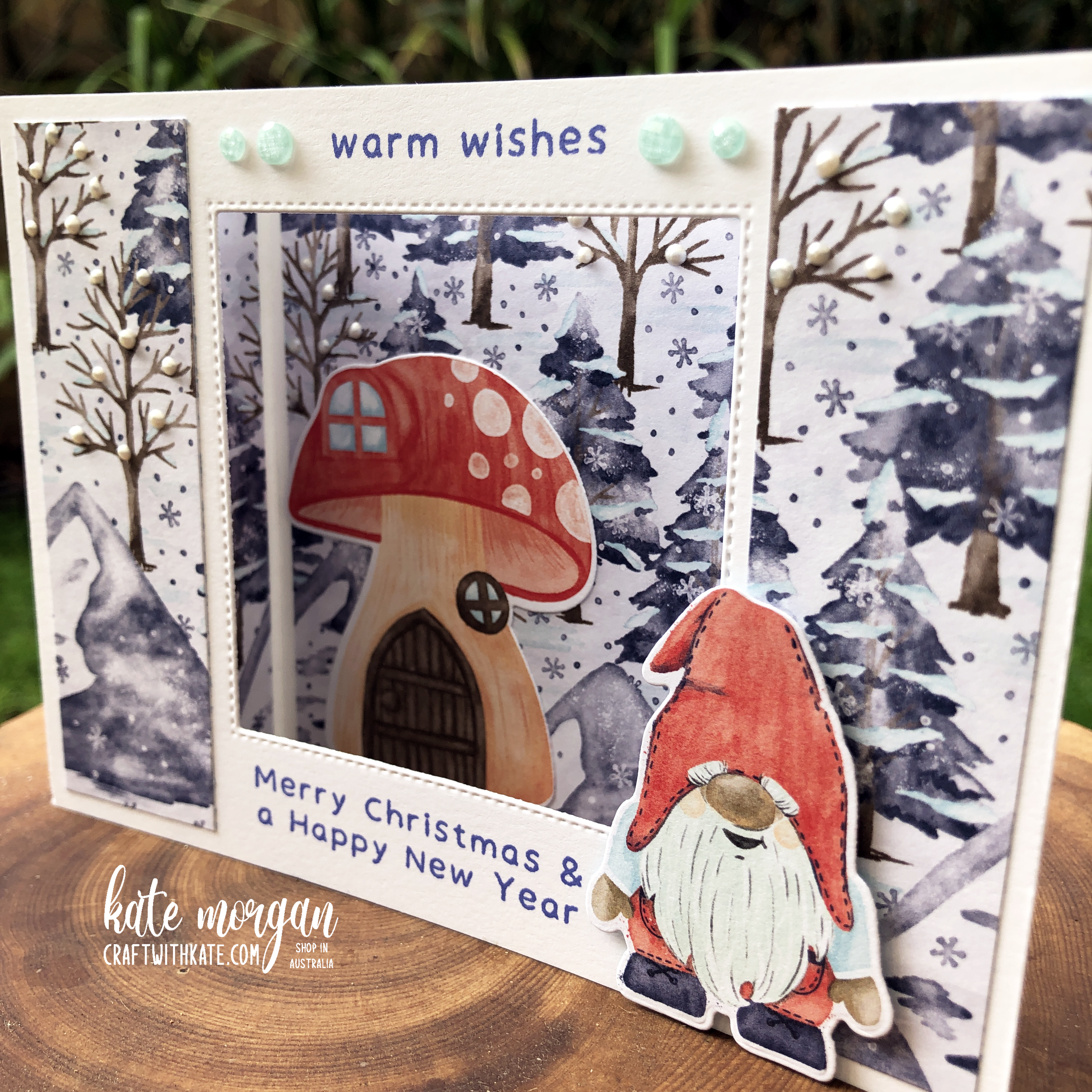 U Window Fold Christmas card using Stampin Up Kindest Gnomes by Kate Morgan, Australia 2022 side
