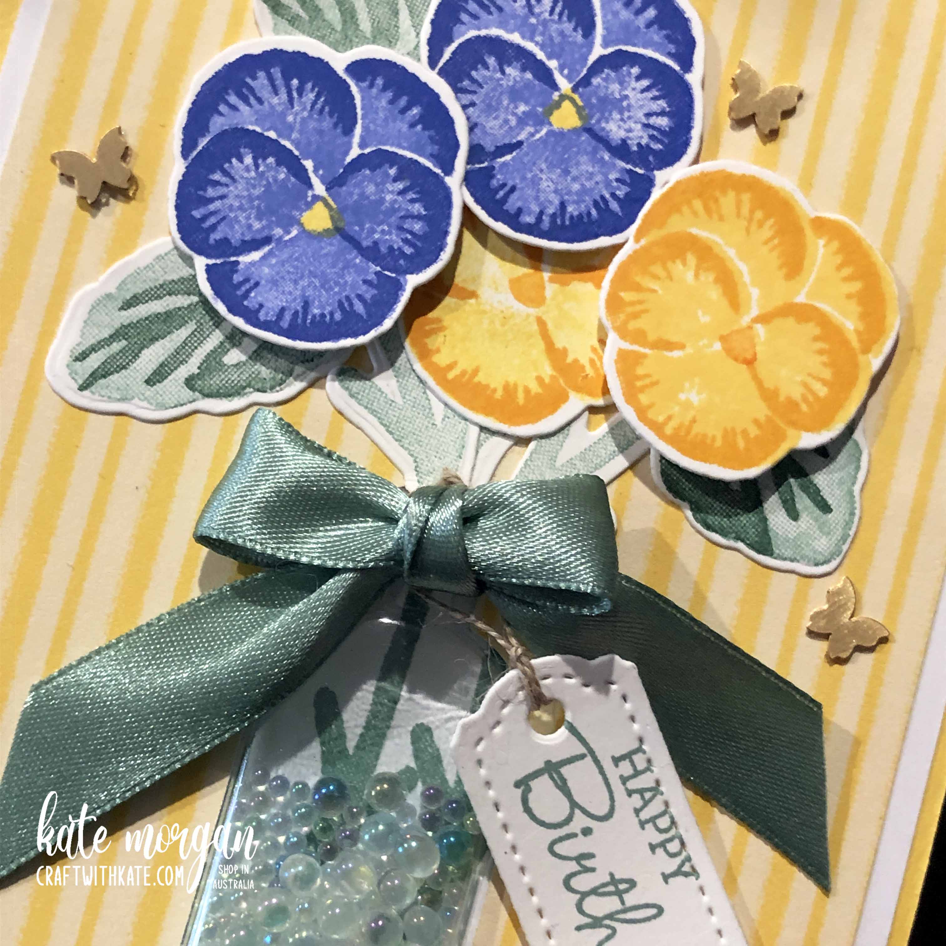 Pansy Posy in a Vintage Bottle by Kate Morgan, Stampin Up Australia 2022