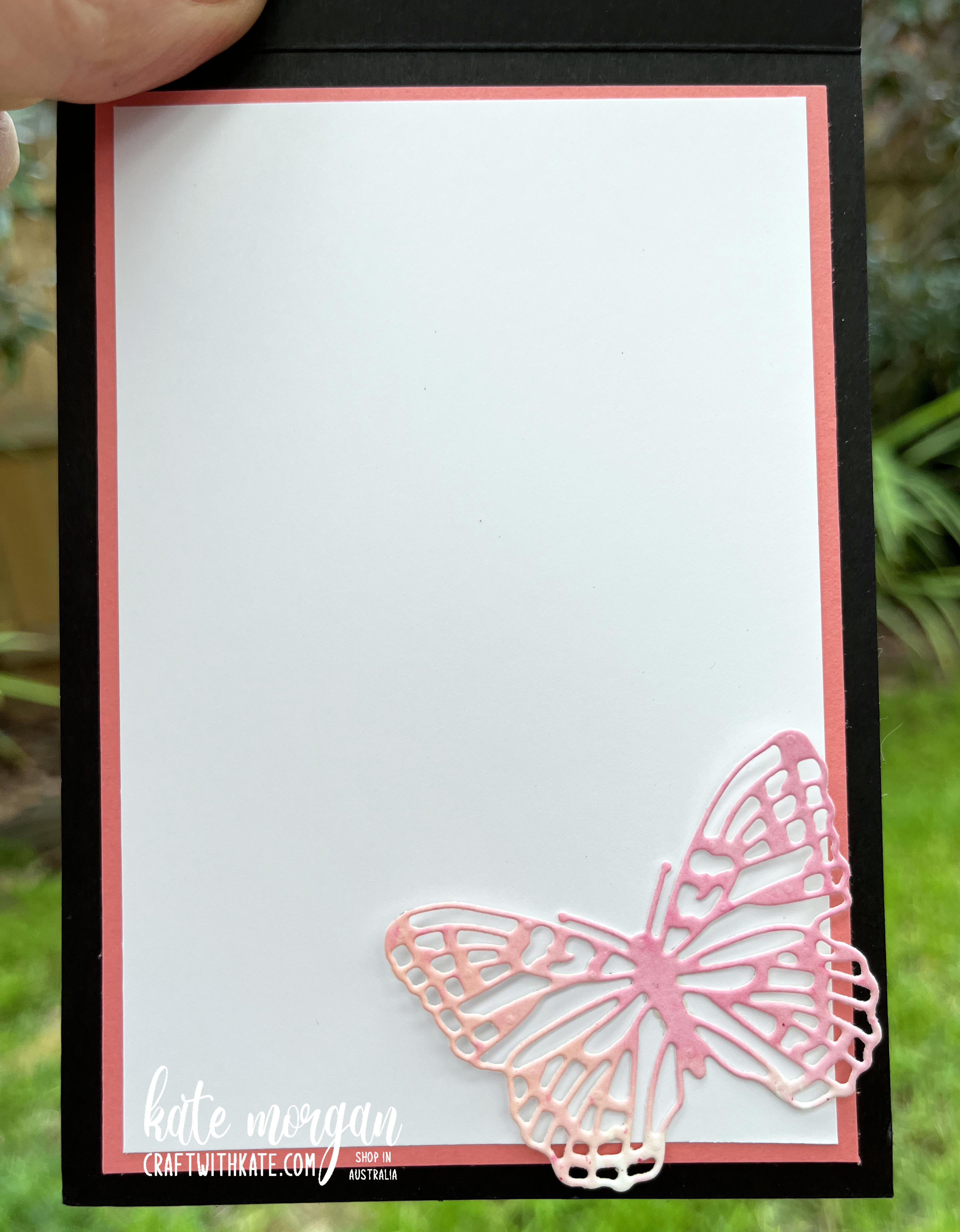 Butterfly Wings watercolour card for Flirty Flamingo CCBH by Kate Morgan, Stampin Up, Australia 2022