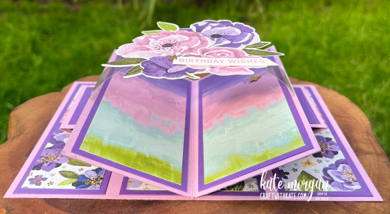 Suspended Book Fold card for Fresh Freesia Colour Creations Blog Hop by Kate Morgan, Stampin Up Australia 2022 side