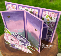 Suspended Book Fold card for Fresh Freesia Colour Creations Blog Hop by Kate Morgan, Stampin Up Australia 2022 top side