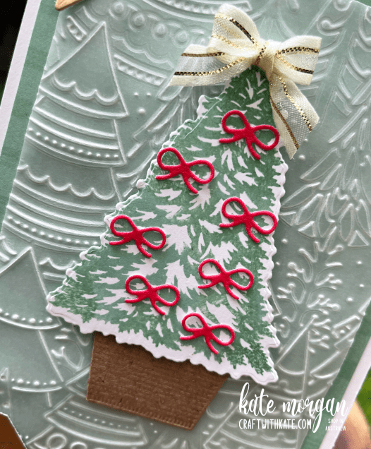 Trimming the Tree vellum Christmas card for Heart of Chistmas by Kate Morgan, Stampin Up Australia 2022