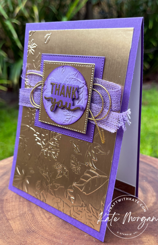 Metallic Leaf Fall card Gorgeous Grape CCBH by Kate Morgan, Stampin Up Australia 2022 side