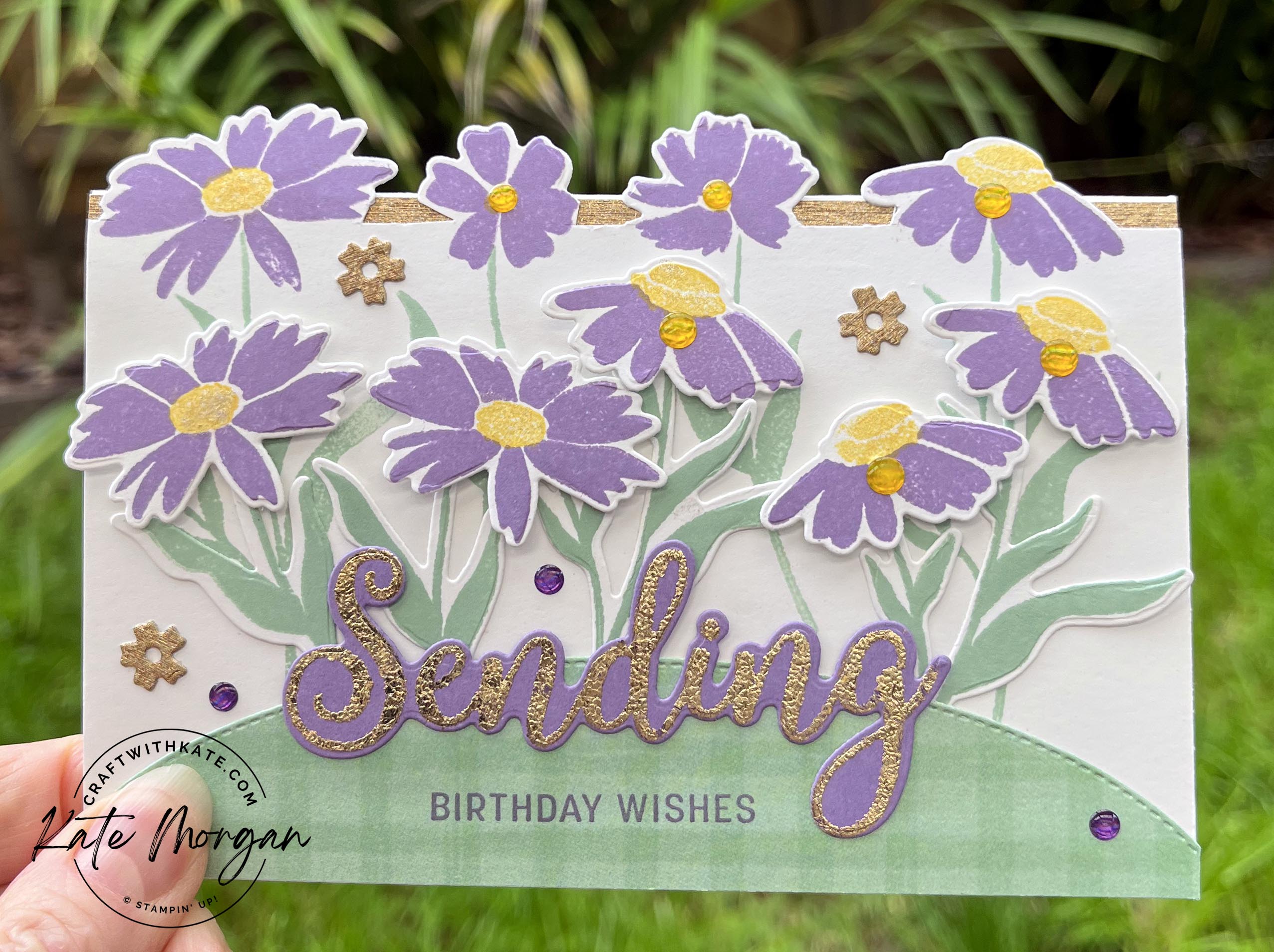 Sending Smiles Partial Die Cutting card Highland Heather CCBH by Kate Morgan, Stampin Up Australia 2022.