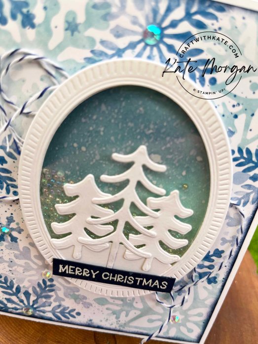 Christmas Shaker card using Stampin Up Storybook Gnomes DSP, Framed Florets dies by Kate Morgan, Australia 2022 close up