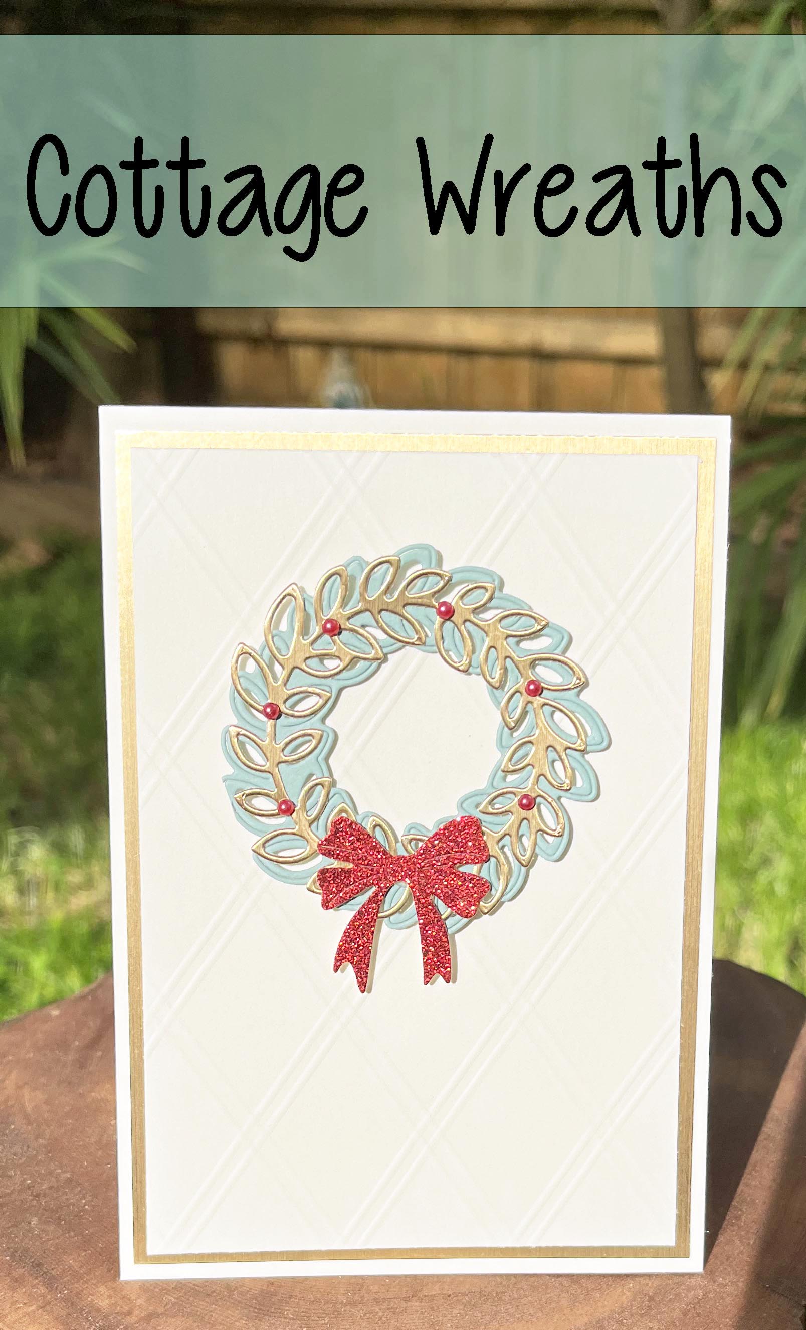 Cottage Wreaths with scored diamond background Christmas card by Kate Morgan, Stampin' Up Australia 2022