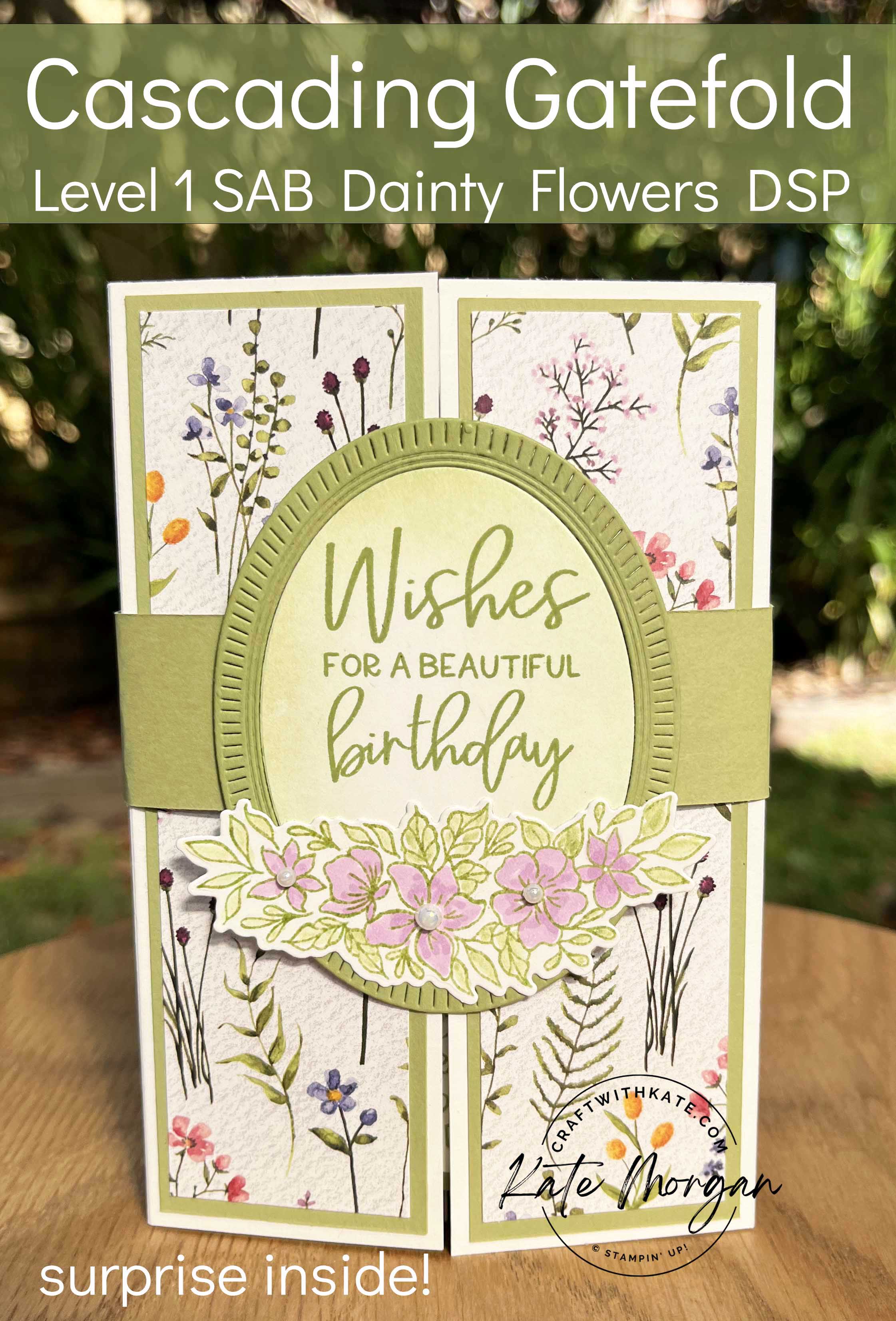 Cascading Gatefold card Dainty Flowers DSP SAB 2023 by Kate Morgan, Stampin Up Australia