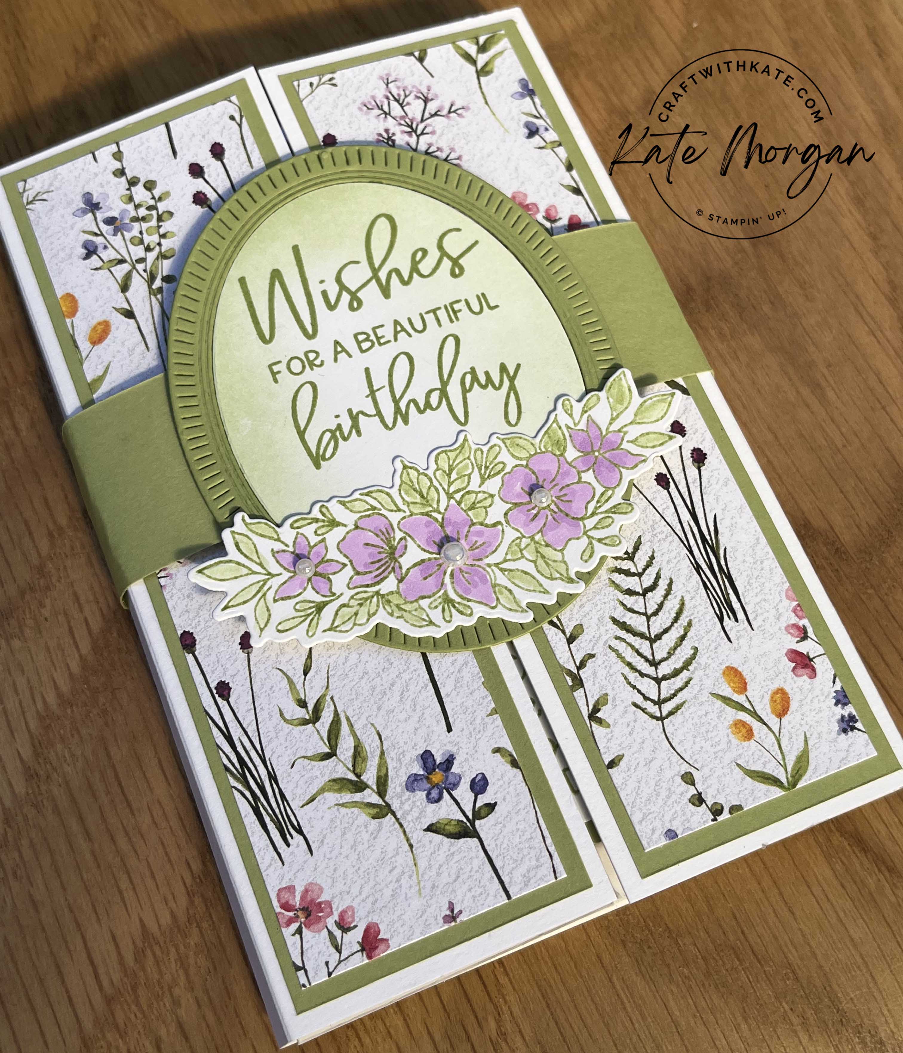 Cascading Gatefold card Dainty Flowers DSP SAB 2023 by Kate Morgan, Stampin Up Australia angle