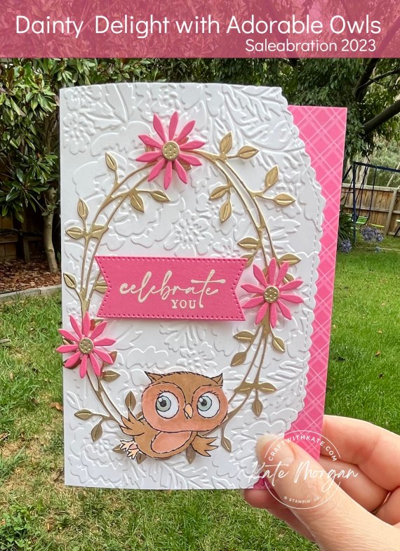 Adorable Owls &amp; Dainty Delight Feminine card by Kate Morgan, Stampin Up Australia SAB 2023