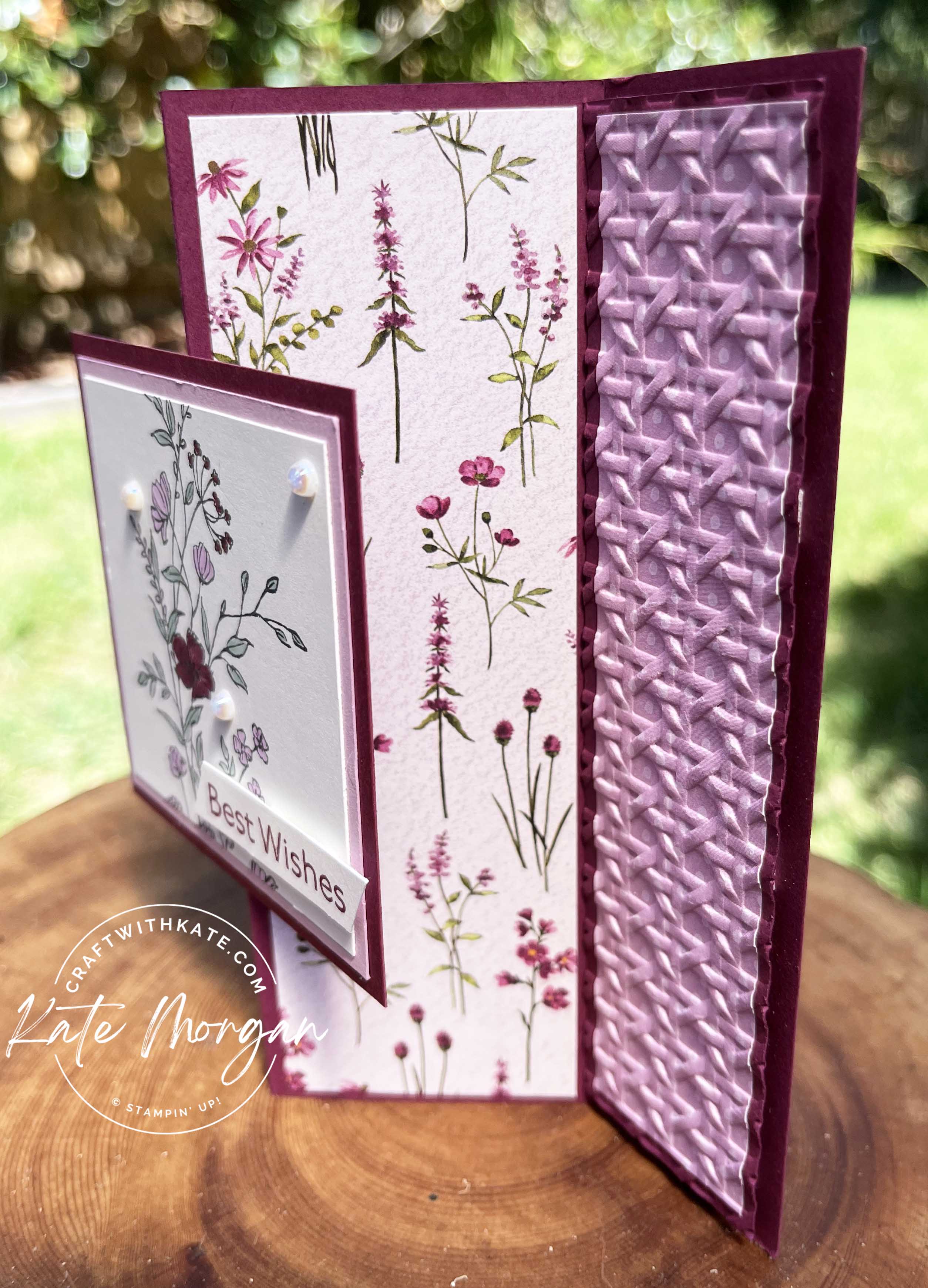 Dainty Delight & Dainty Flowers DSP Feminine fancy fold card by Kate Morgan, Stampin Up Australia SAB 2023 side