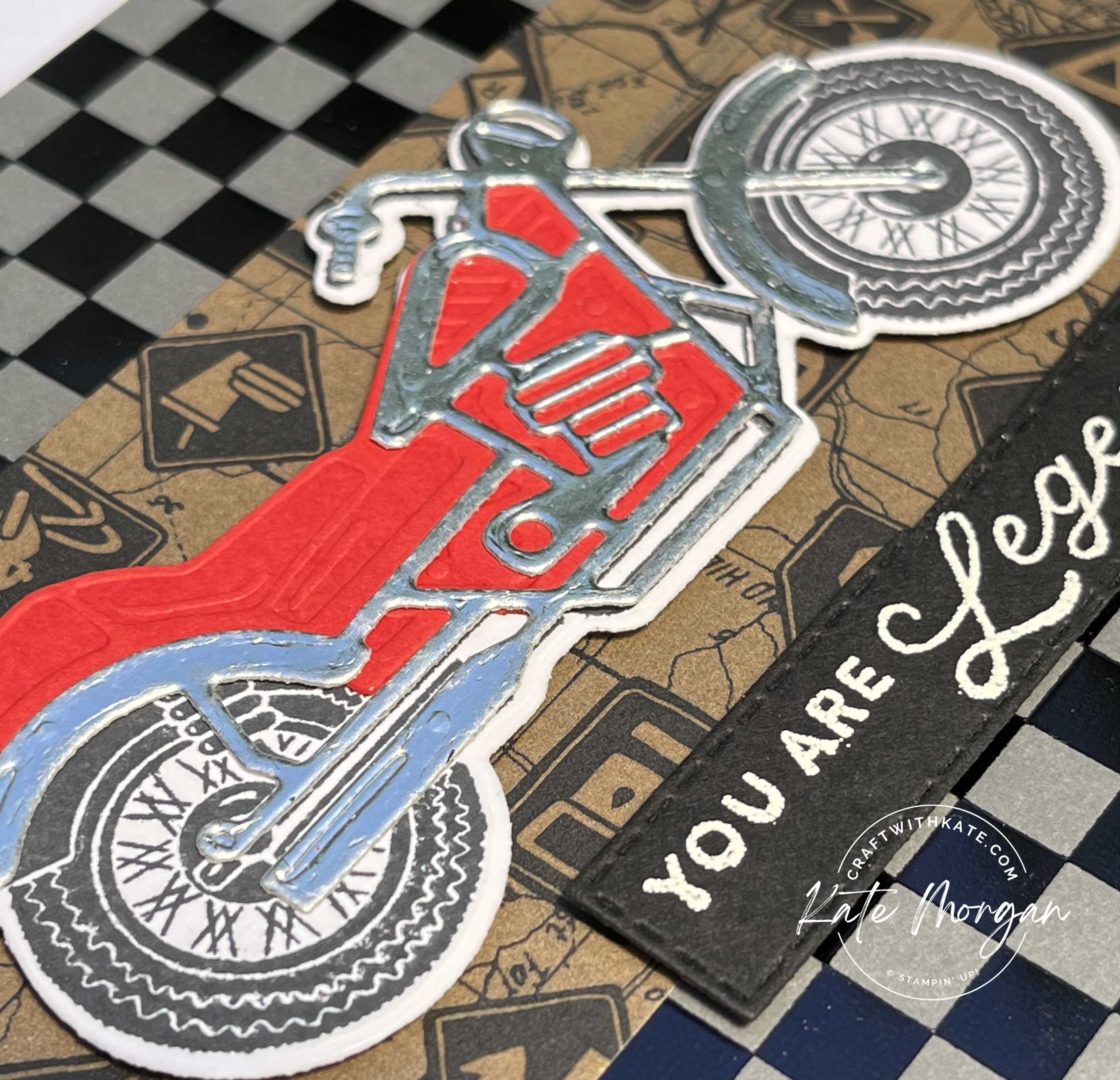 Legendary Ride masculine card by Kate Morgan, Stampin Up Australia SAB 2023 close up