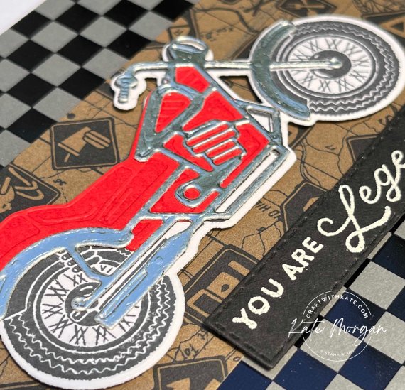 Legendary Ride masculine card by Kate Morgan, Stampin Up Australia SAB 2023 close up