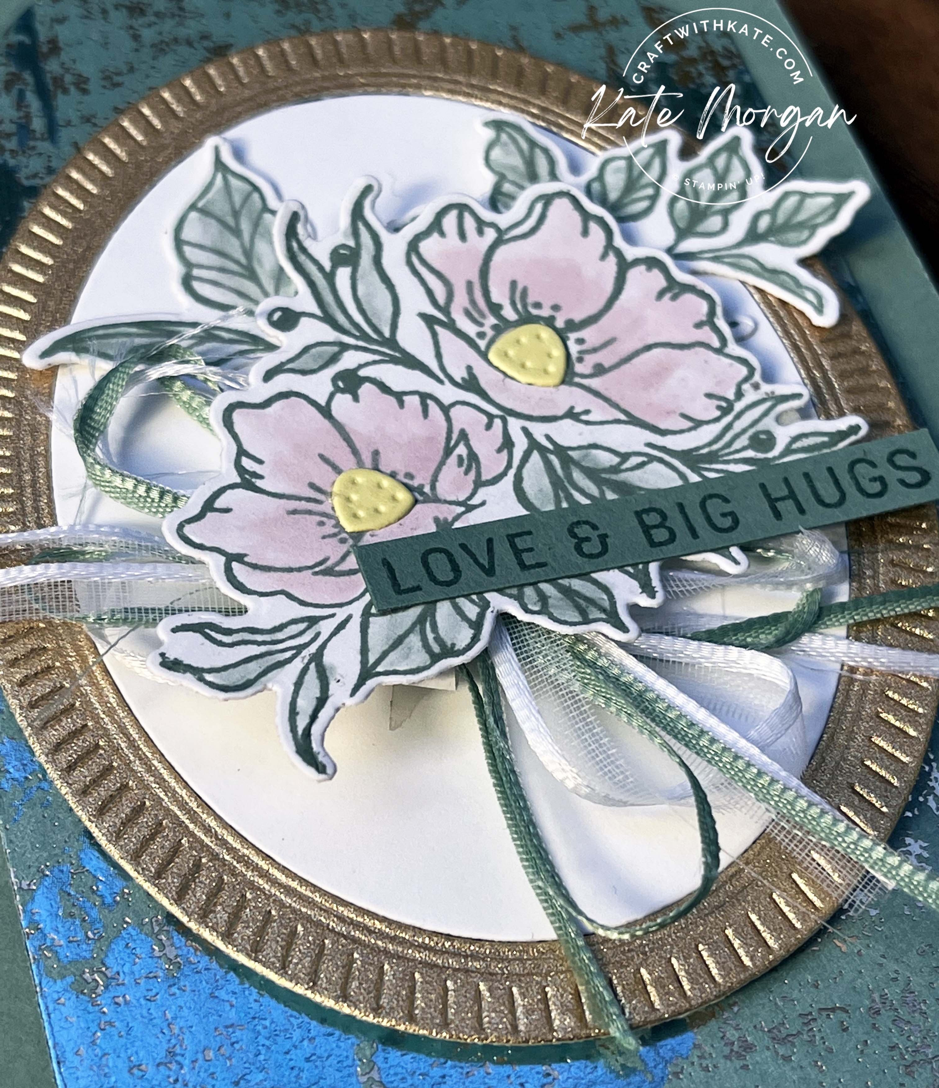 Trifold card using Countryside Corners dies with Dainty Delight and Framed Florets by Kate Morgan, Stampin Up Australia 2023 close up