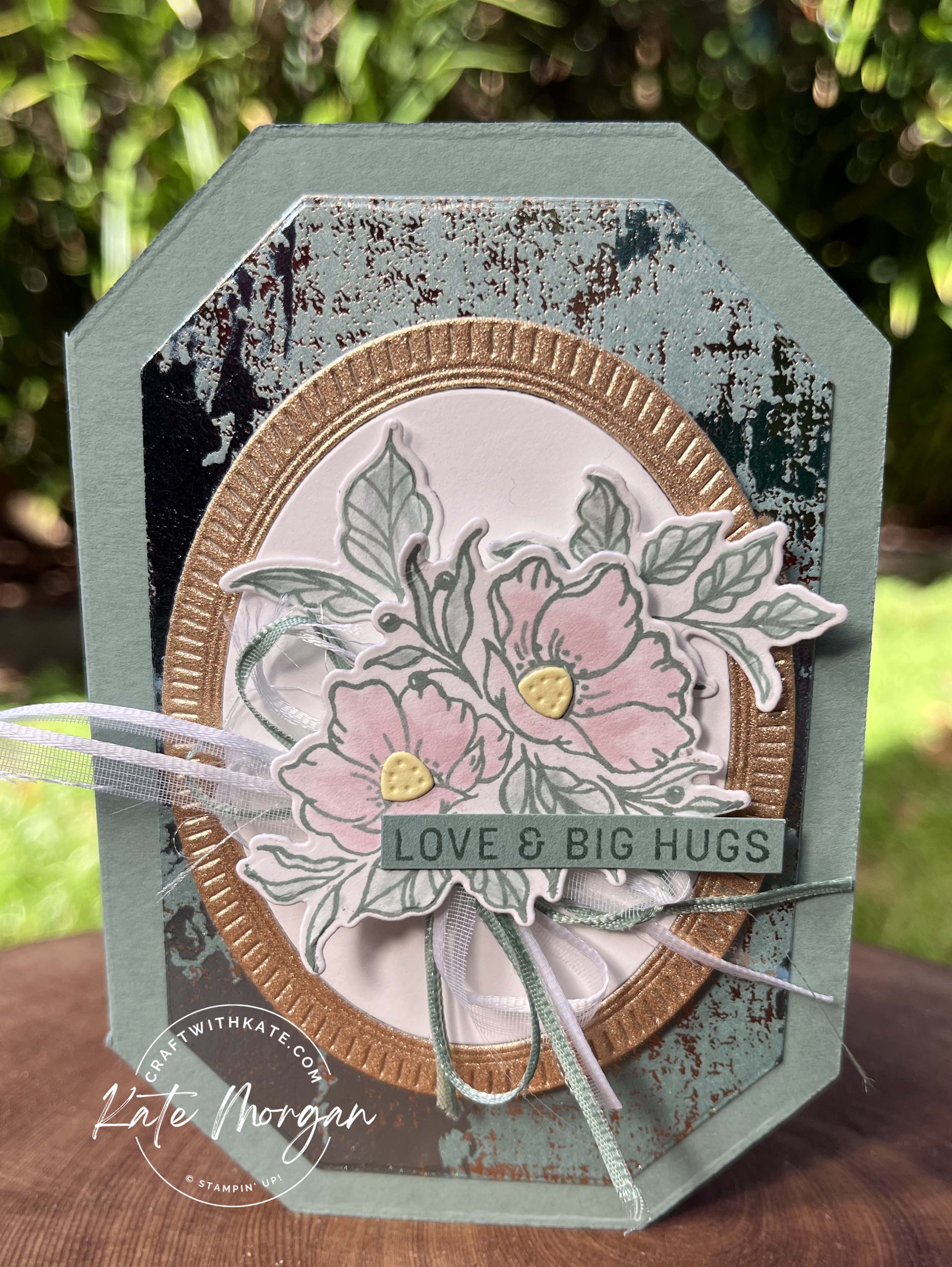 Trifold card using Countryside Corners dies with Dainty Delight and Framed Florets by Kate Morgan, Stampin Up Australia 2023 front