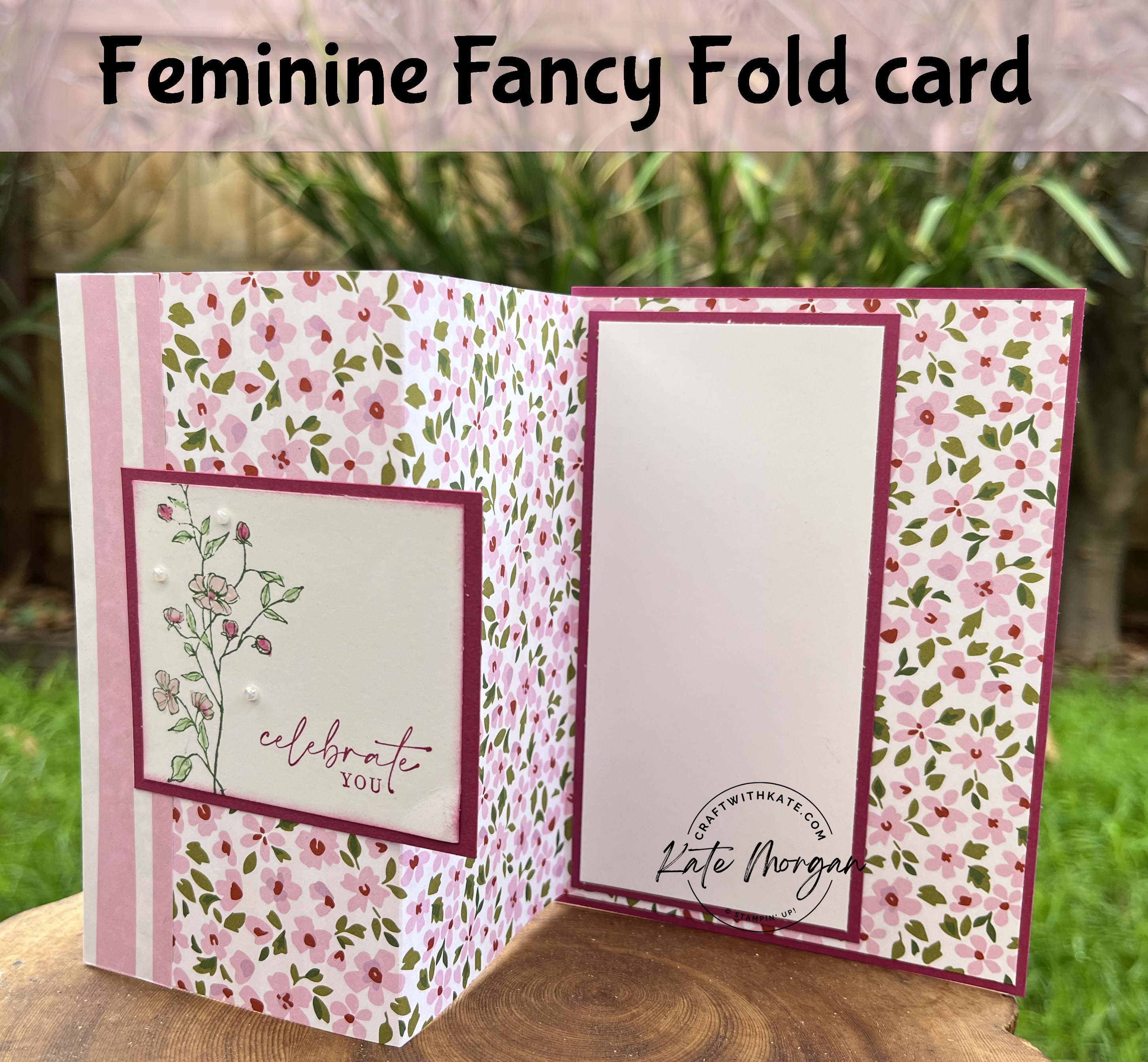Dainty Delight Delightfully Eclectic Feminine Fancy Fold card by Kate Morgan Sttampin Up Australia 2023 Berry Burst open