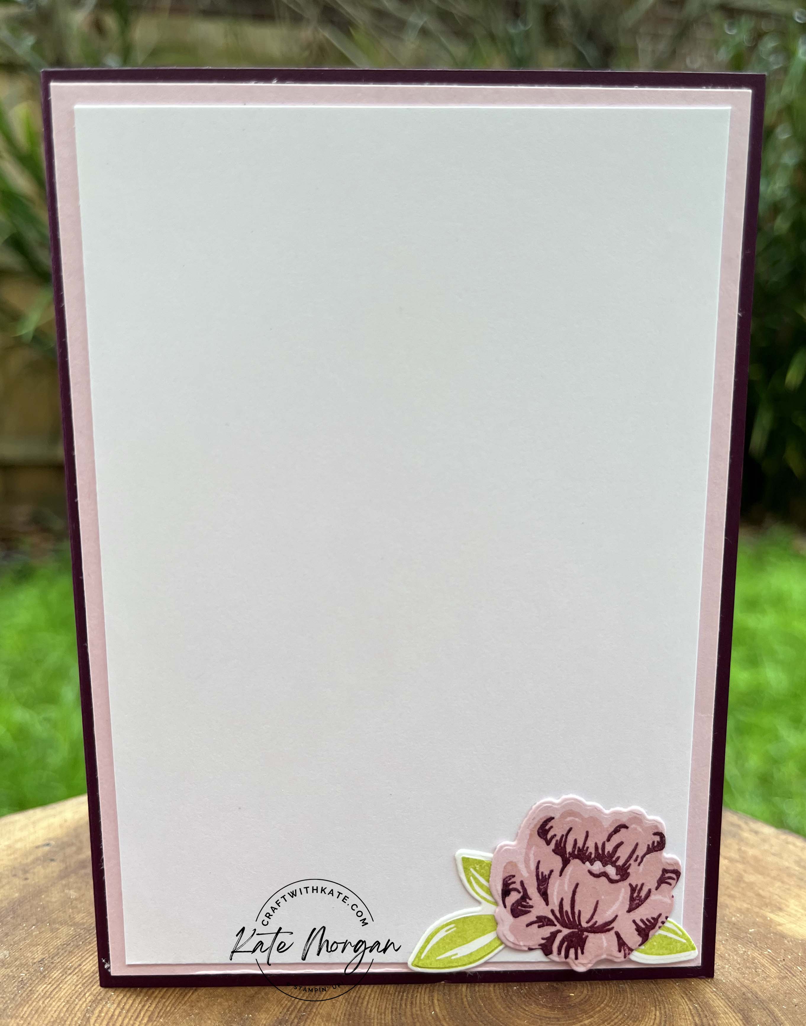 Masked glittery background Feminine card by Kate Morgan Sttampin Up Australia 2023 Blackberry Bliss Two Tone Flora inside