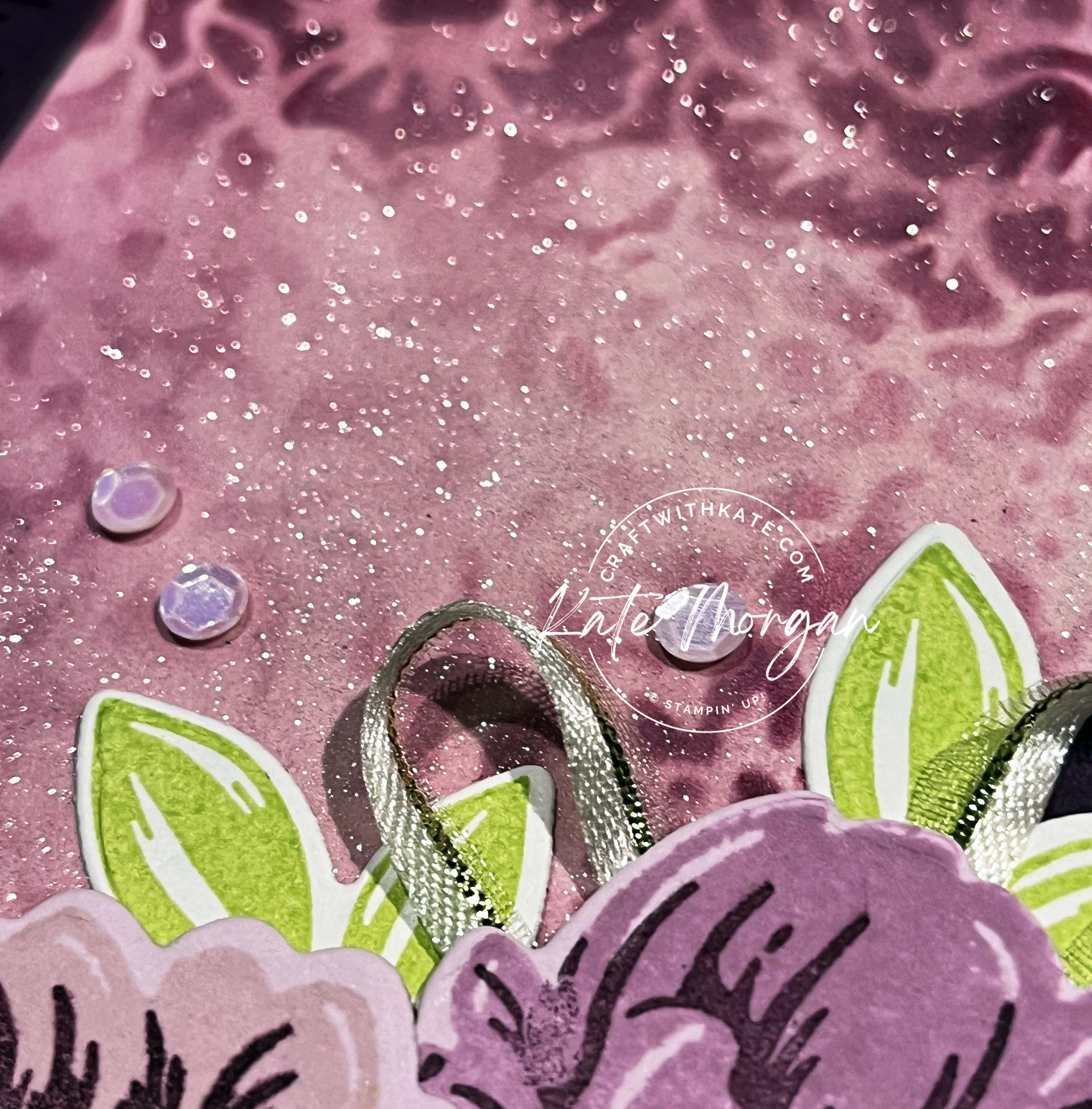 Masked glittery background Feminine card by Kate Morgan Sttampin Up Australia 2023 Blackberry Bliss Two Tone Flora sparkle